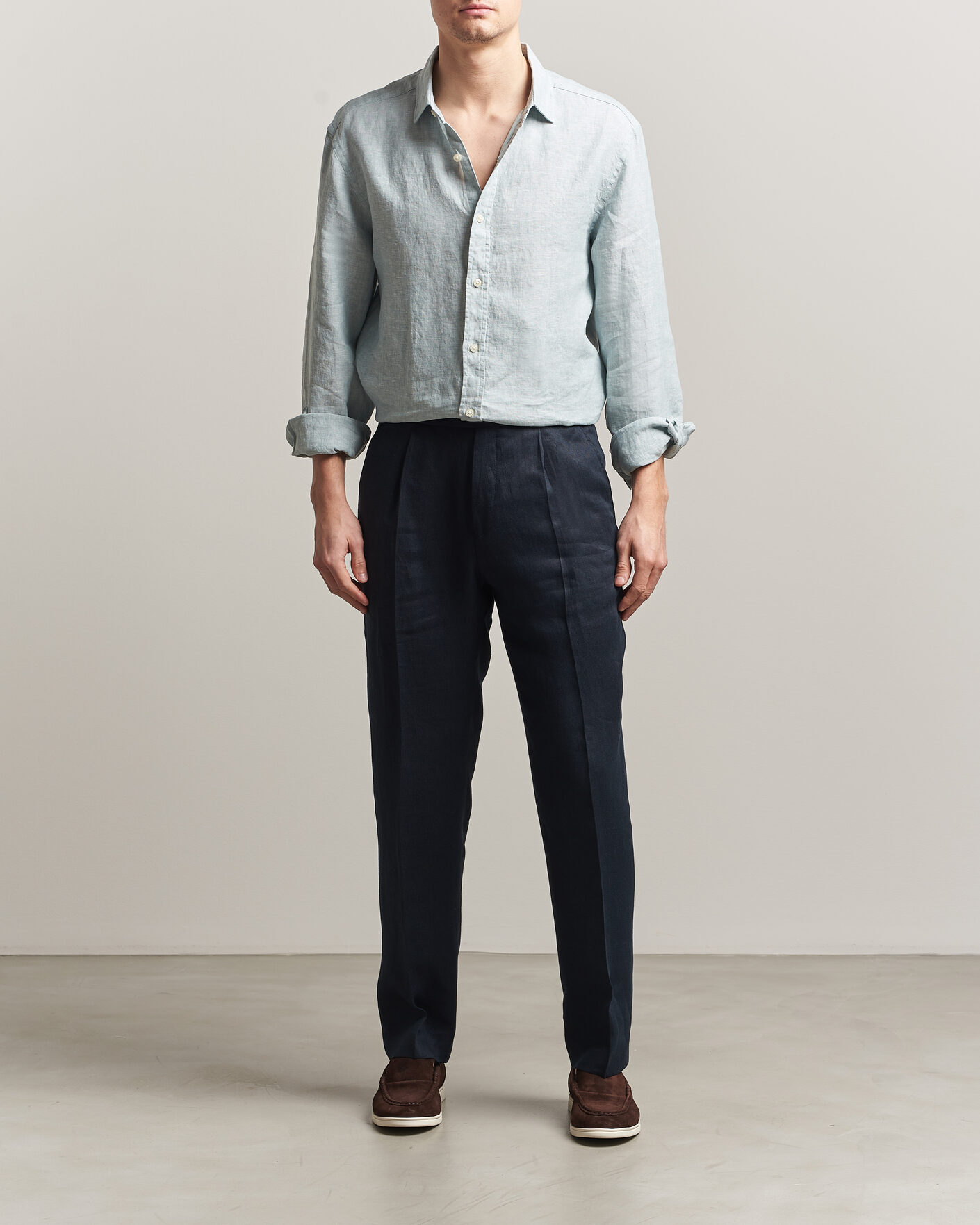 Herr | Skjortor | Charles Tyrwhitt | Pure Linen Slim Fit Shirt Pale Teal Green