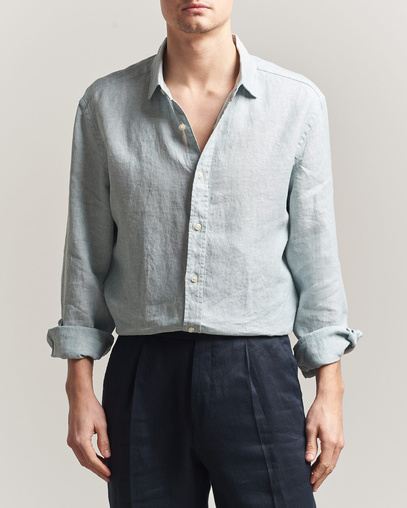 Herr | Skjortor | Charles Tyrwhitt | Pure Linen Slim Fit Shirt Pale Teal Green