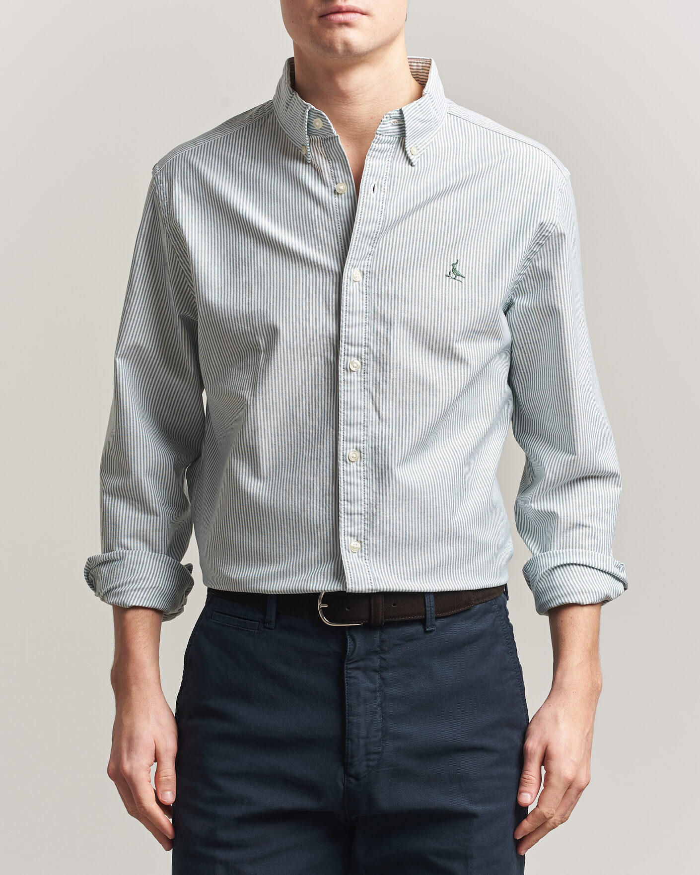 Herr | Skjortor | Charles Tyrwhitt | Button Down Stretch Oxford Shirt Green/White