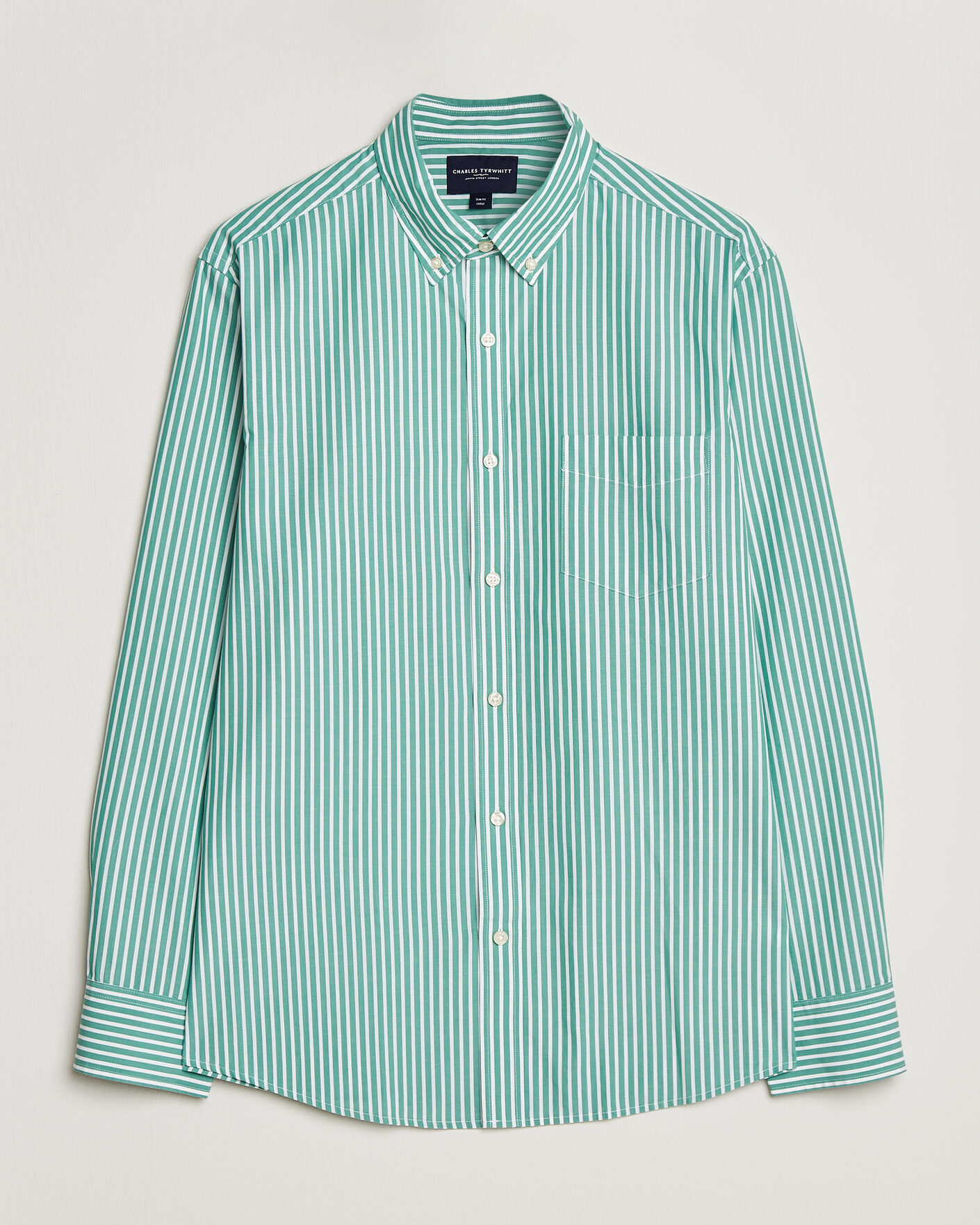 Herr | Skjortor | Charles Tyrwhitt | Button Down Stretch Poplin Shirt Green Stripe