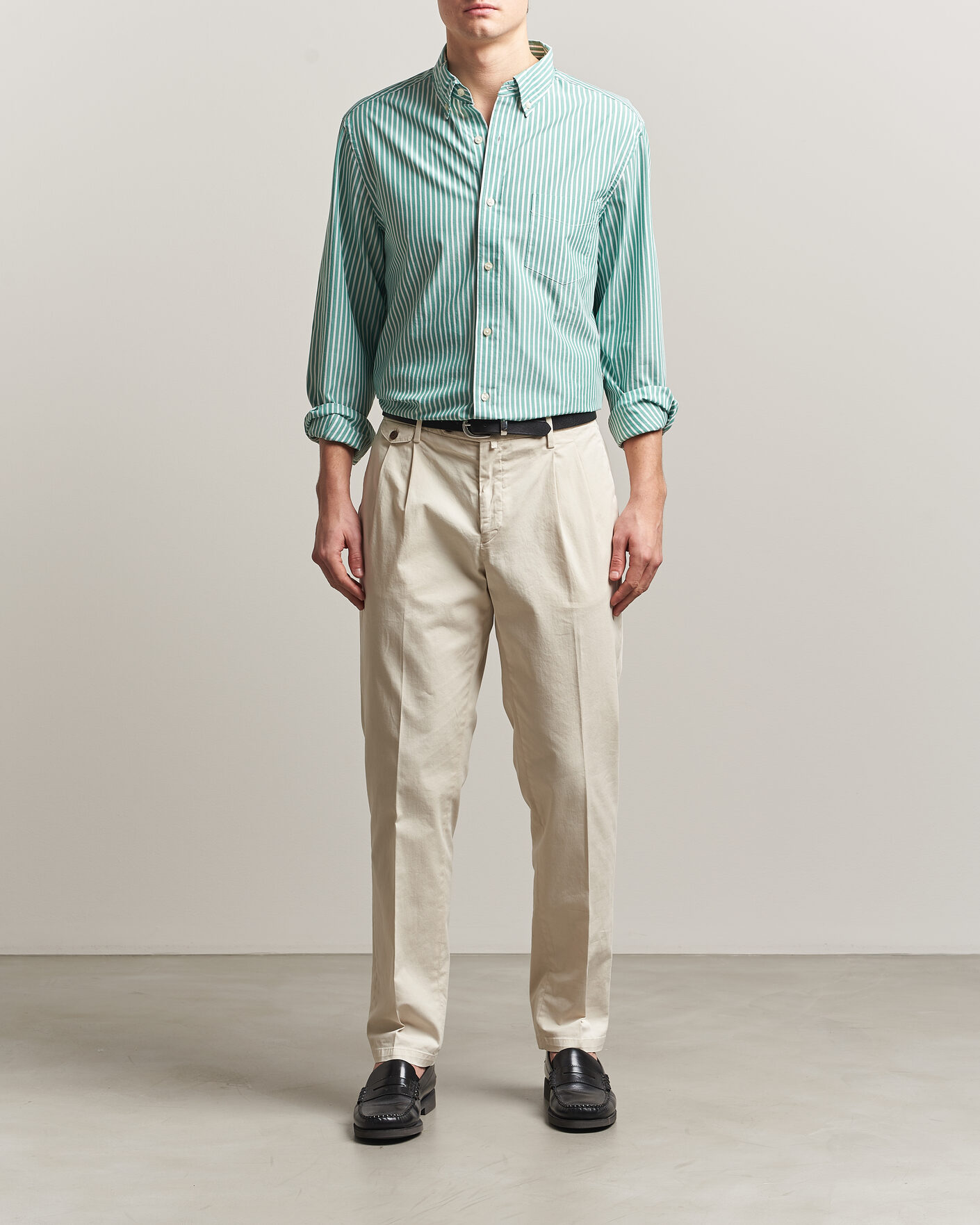 Herr | Skjortor | Charles Tyrwhitt | Button Down Stretch Poplin Shirt Green Stripe