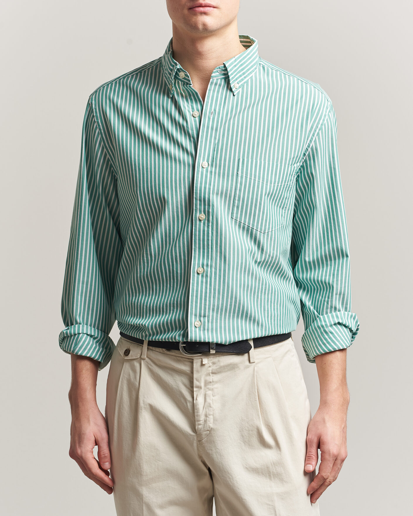 Herr | Skjortor | Charles Tyrwhitt | Button Down Stretch Poplin Shirt Green Stripe