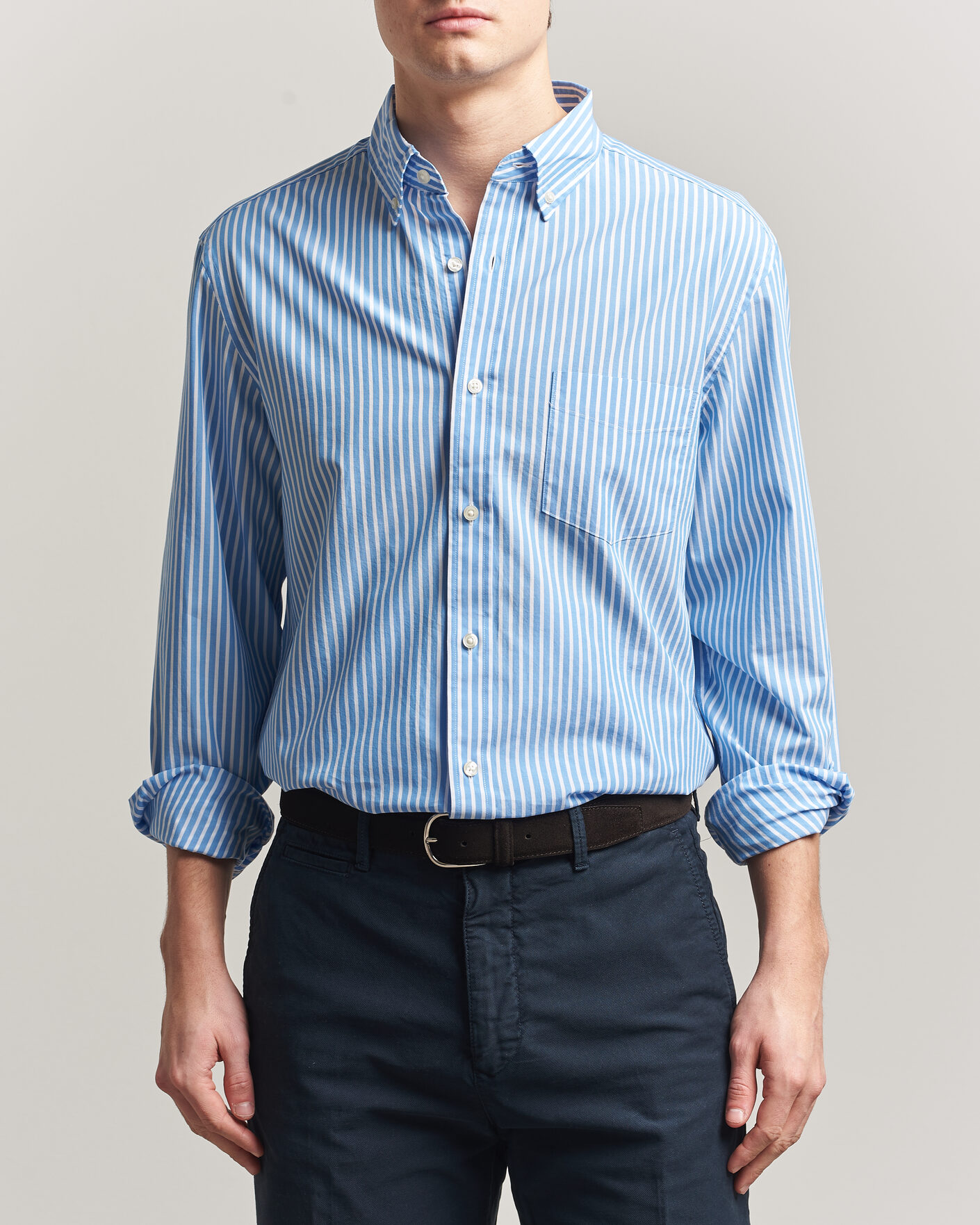 Herr | Skjortor | Charles Tyrwhitt | Button Down Stretch Poplin Shirt Ocean Blue