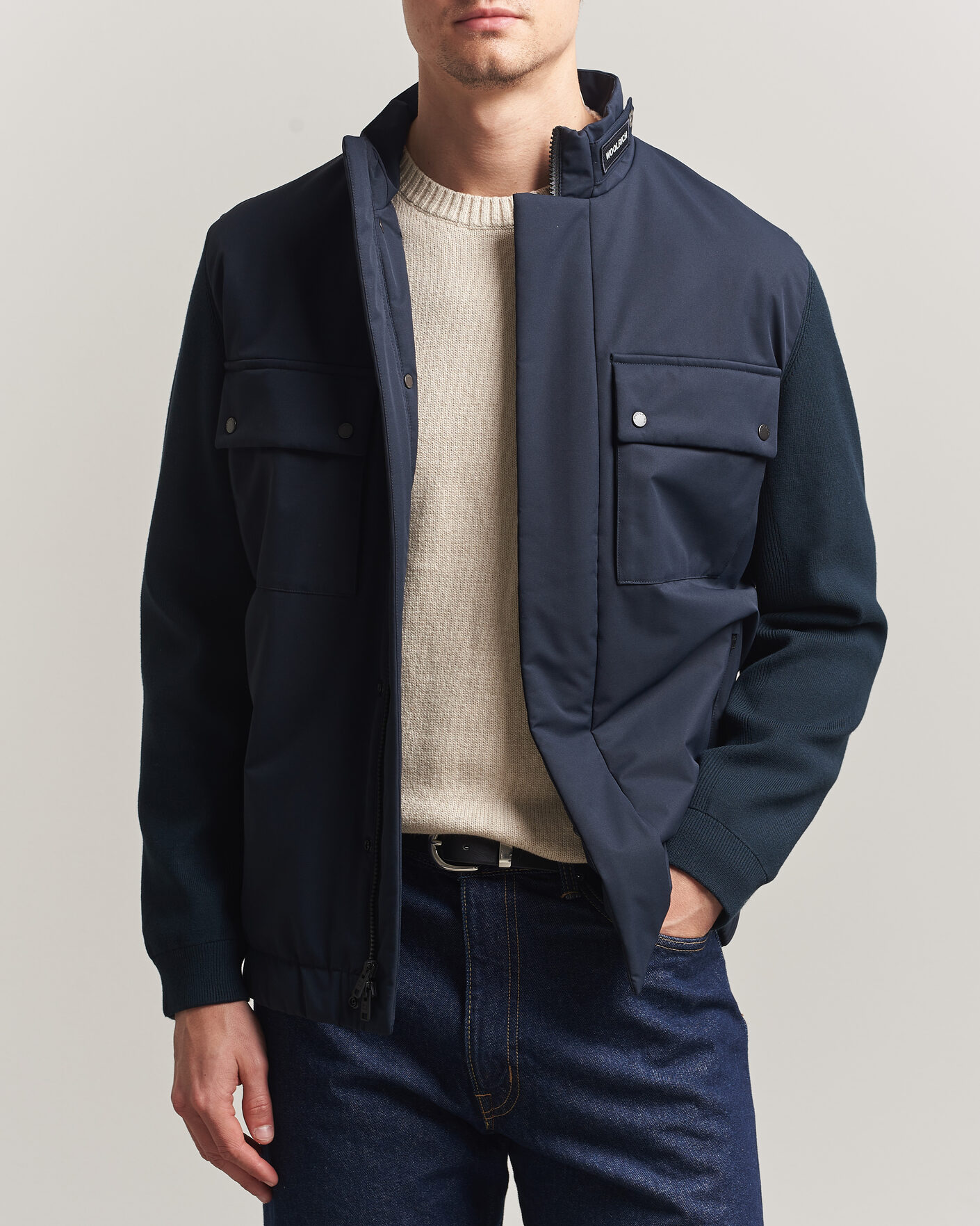 Herr | Jackor | Woolrich | Two Layers Hybrid Jacket Melton Blue