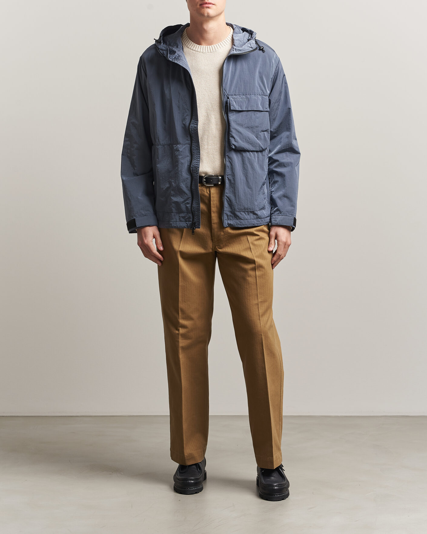 Herr | Jackor | Woolrich | Shiny Nylon Hooded Jacket Grisaille