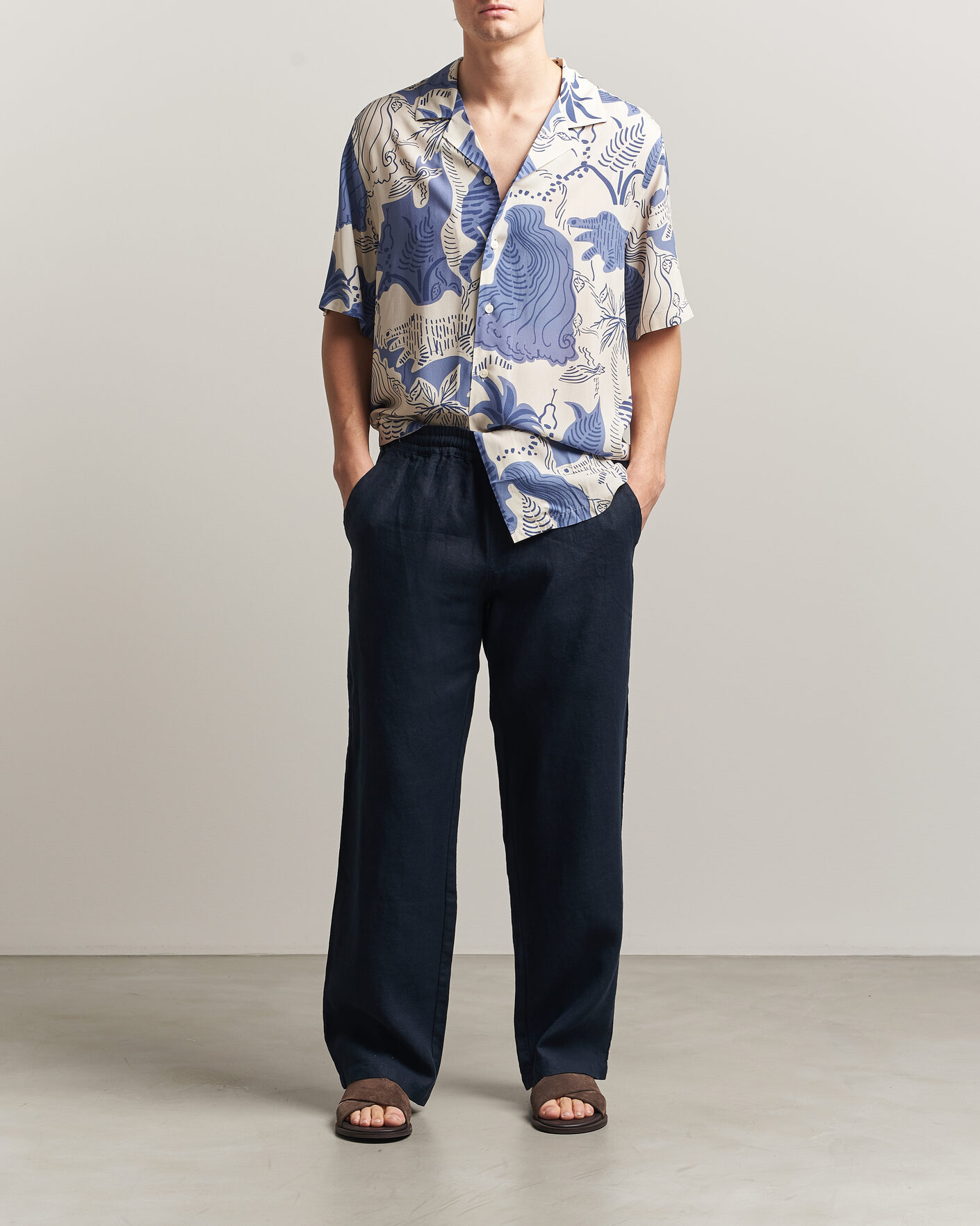 Herr | Byxor | OAS | Nino Linen Pants Navy
