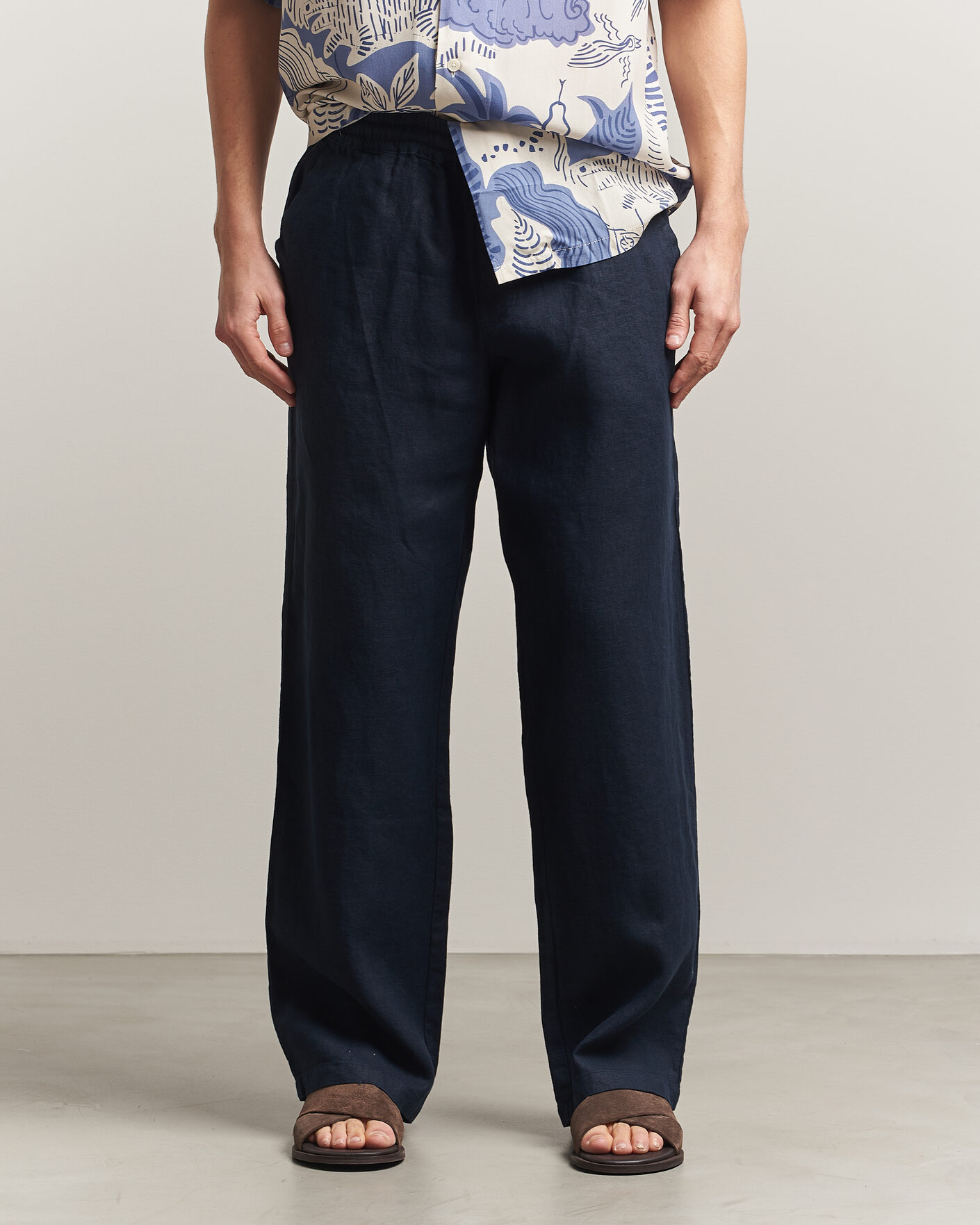 Herr | Byxor | OAS | Nino Linen Pants Navy