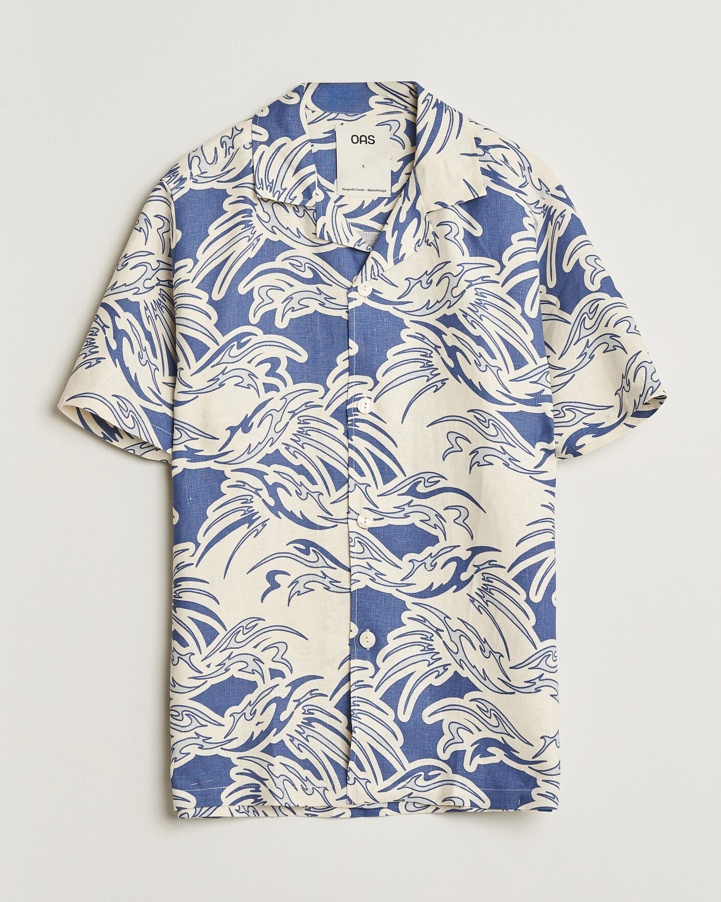 Herr | Skjortor | OAS | Cuba Short Sleeve Printed Linen Shirt Rouge Blue