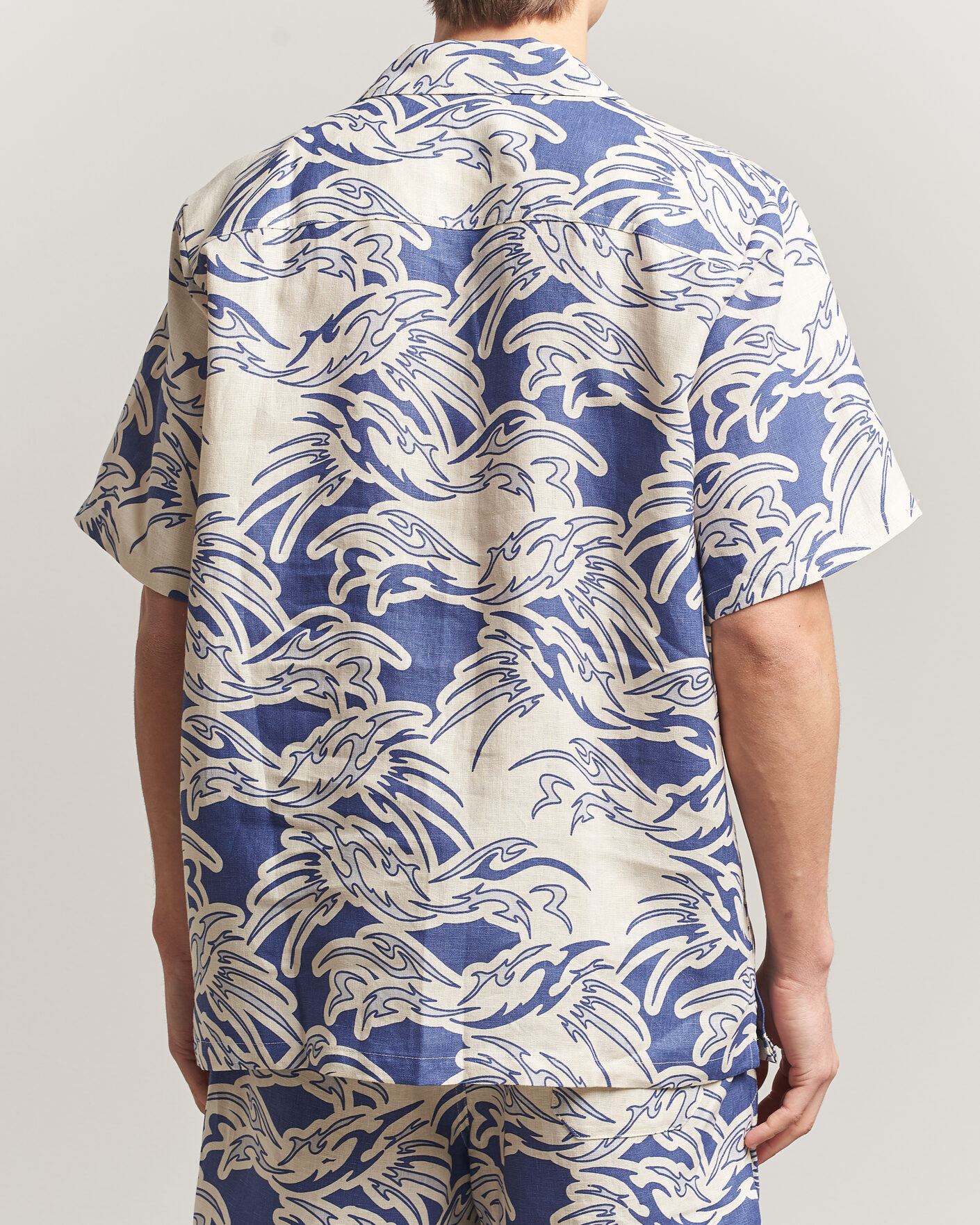 Herr | Skjortor | OAS | Cuba Short Sleeve Printed Linen Shirt Rouge Blue