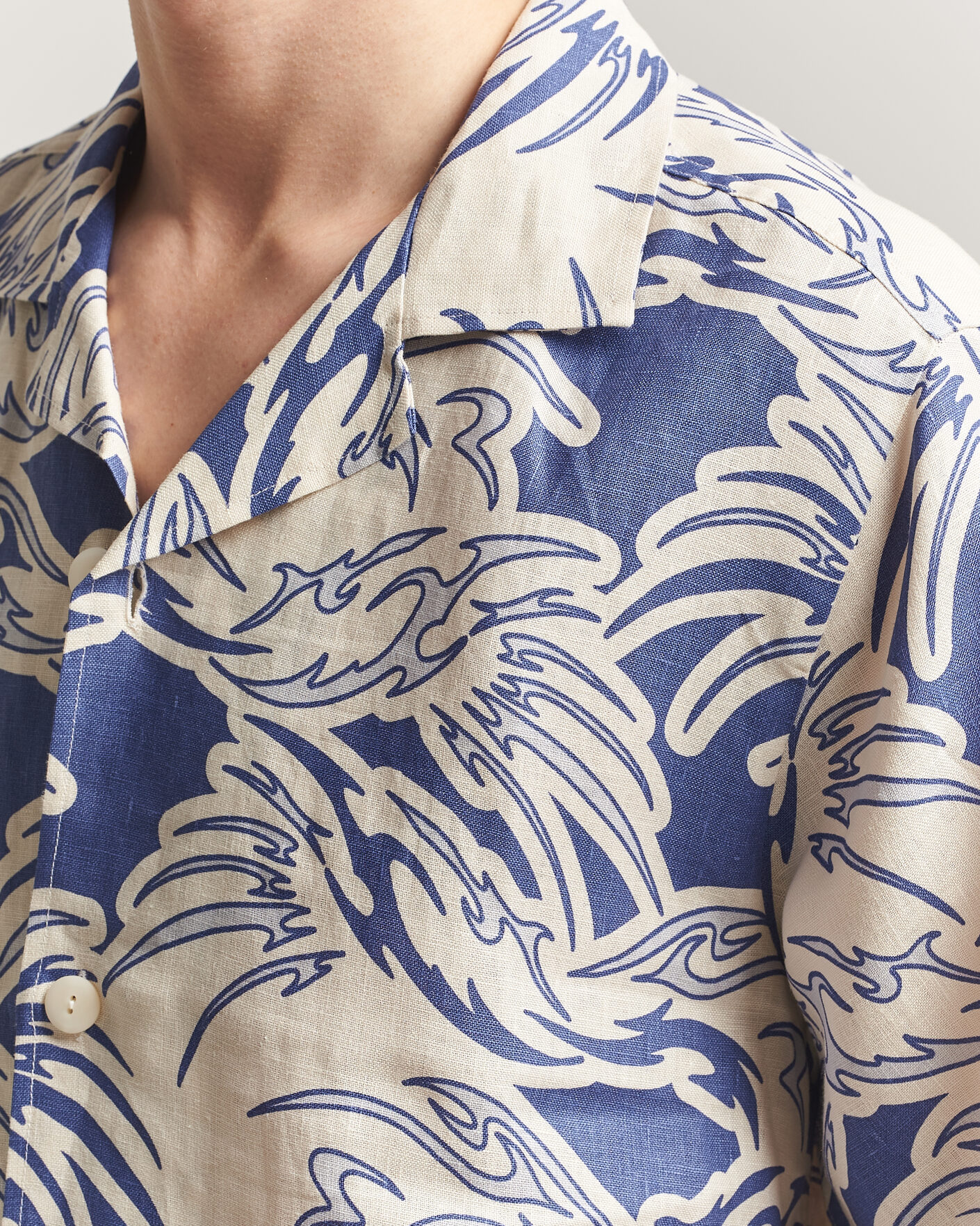 Herr | Skjortor | OAS | Cuba Short Sleeve Printed Linen Shirt Rouge Blue