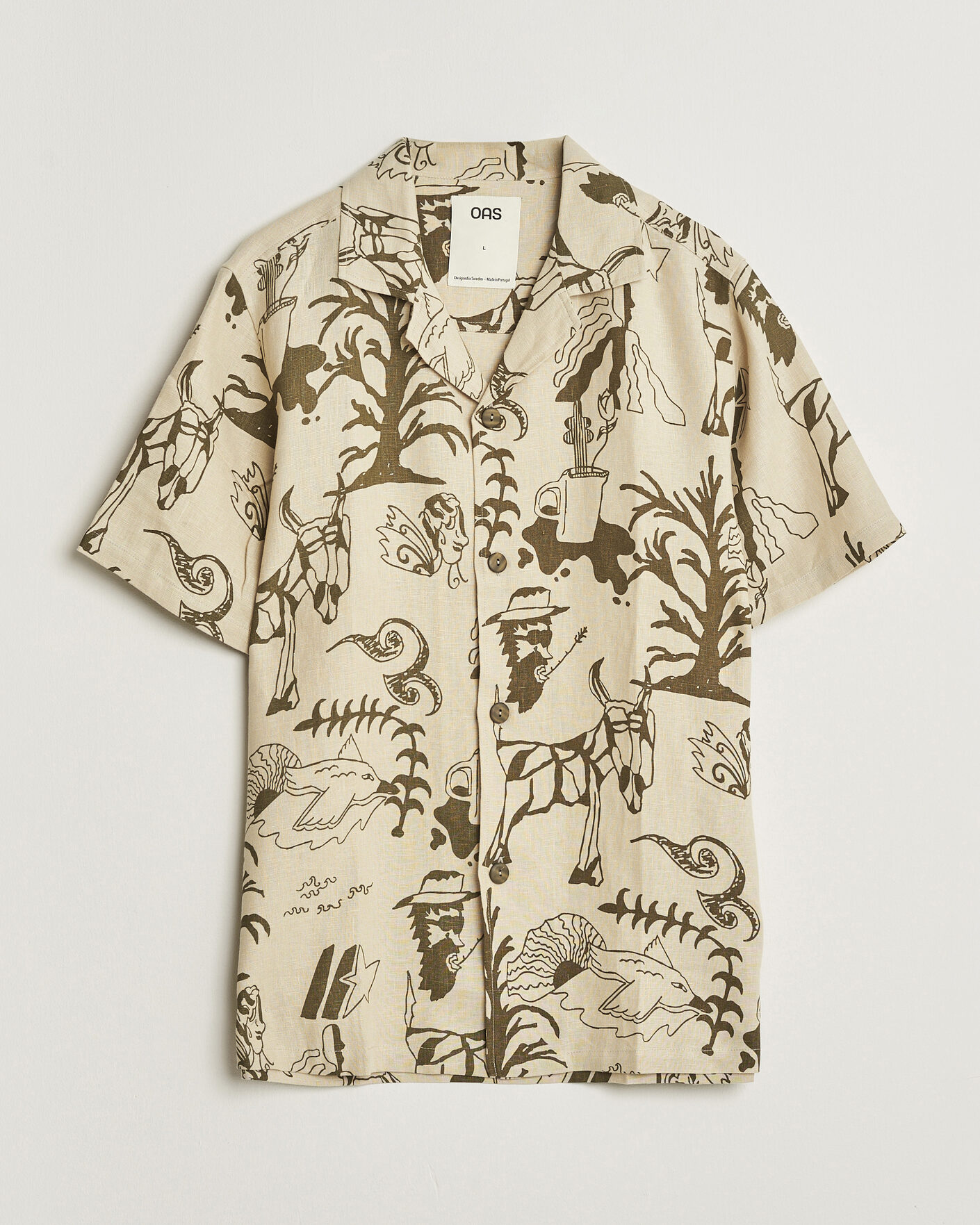 Herr | Skjortor | OAS | Cuba Short Sleeve Printed Linen Shirt Poplan