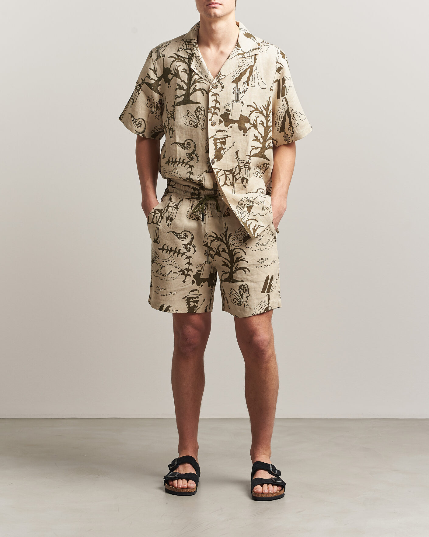 Herr | Skjortor | OAS | Cuba Short Sleeve Printed Linen Shirt Poplan
