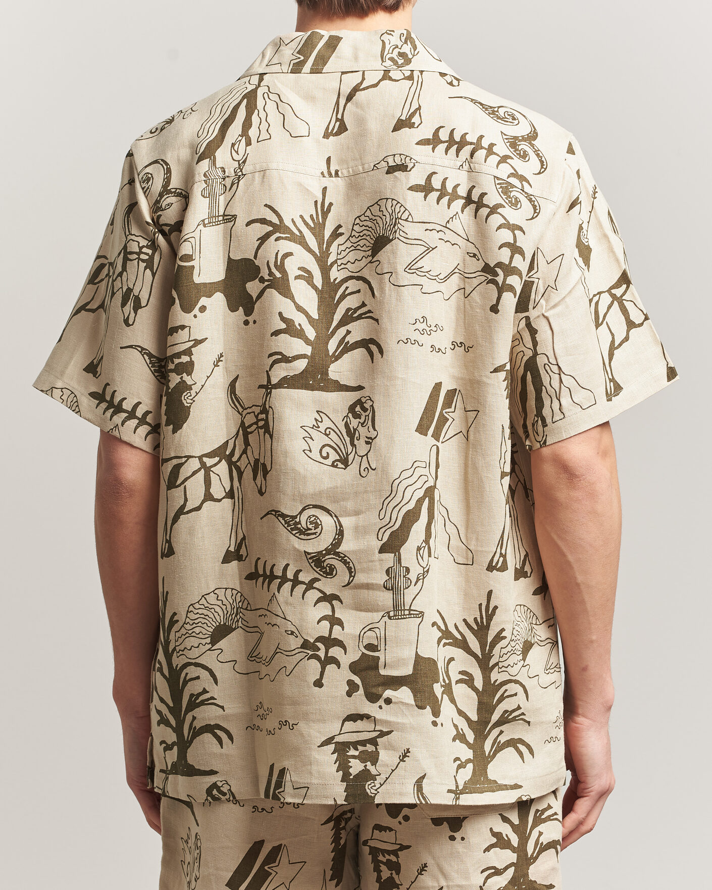 Herr | Skjortor | OAS | Cuba Short Sleeve Printed Linen Shirt Poplan