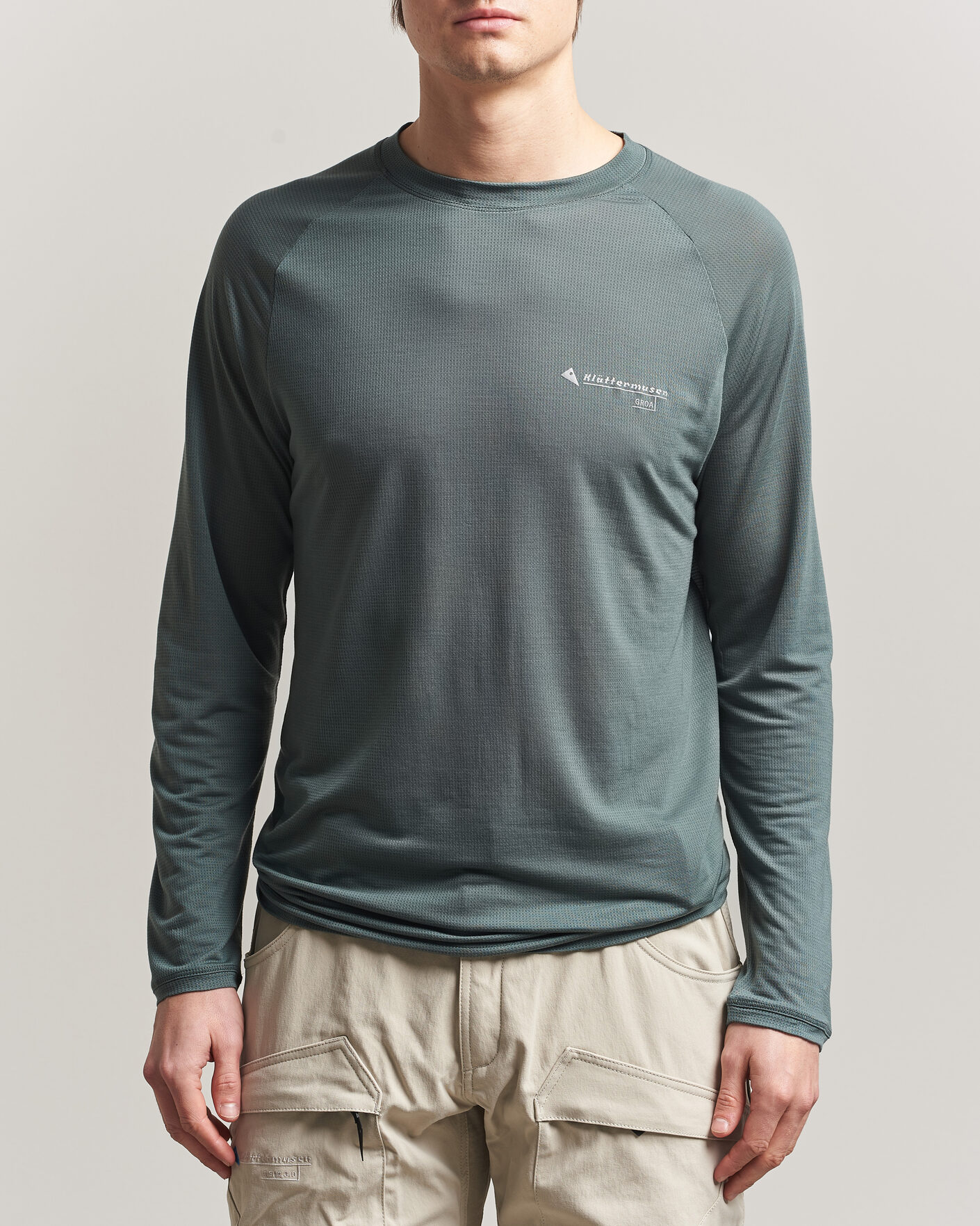 Herr | T-Shirts | Klättermusen | Groa Lightweight Tencel Long Sleeve T-Shirt Teal Grey