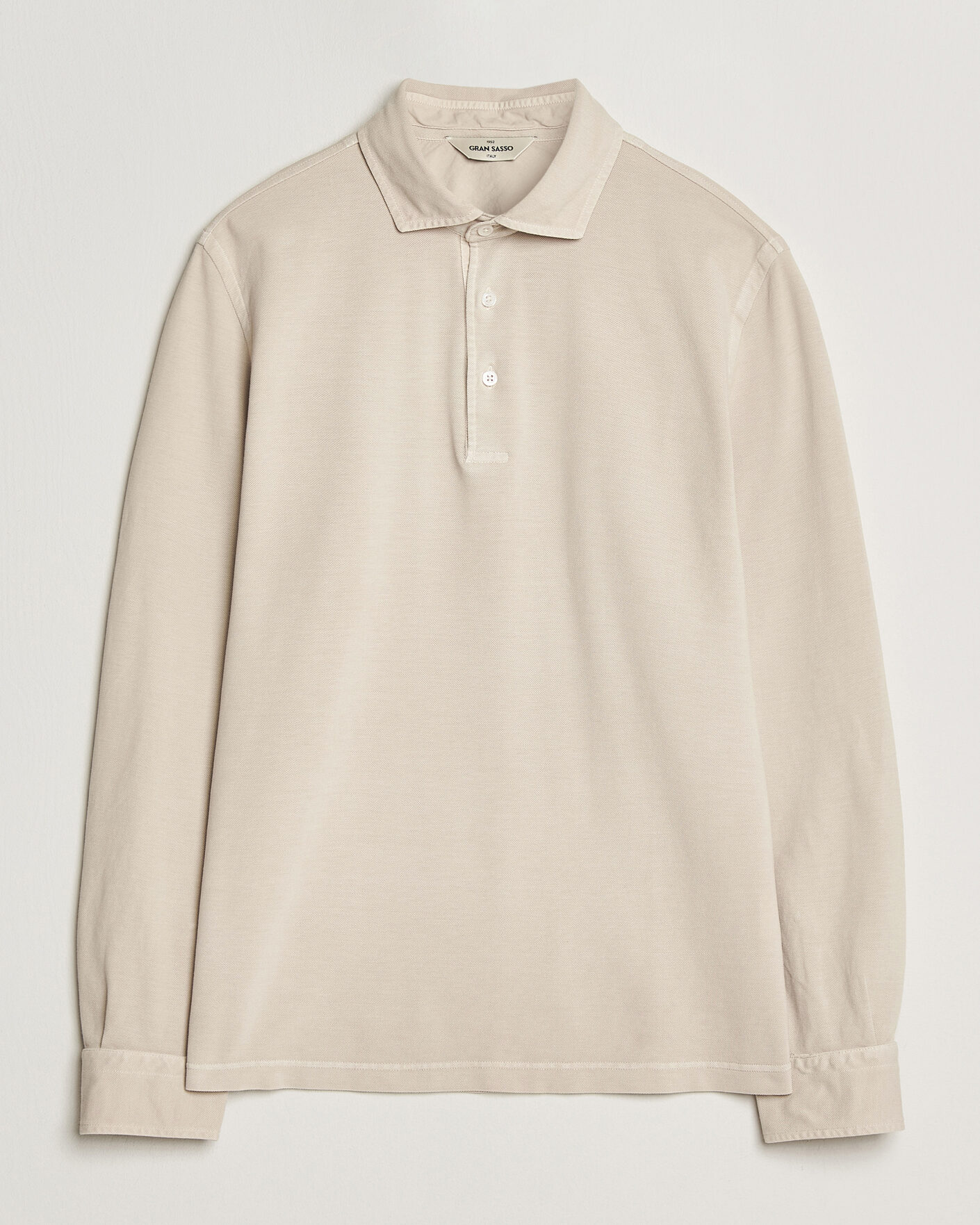 Herr | Pikéer | Gran Sasso | Washed Long Sleeve Polo Beige Melange