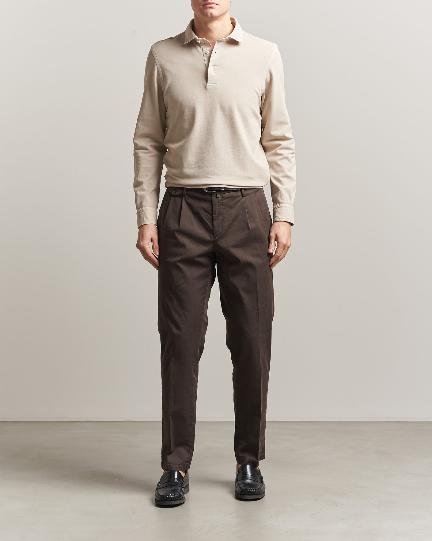 Herr | Pikéer | Gran Sasso | Washed Long Sleeve Polo Beige Melange