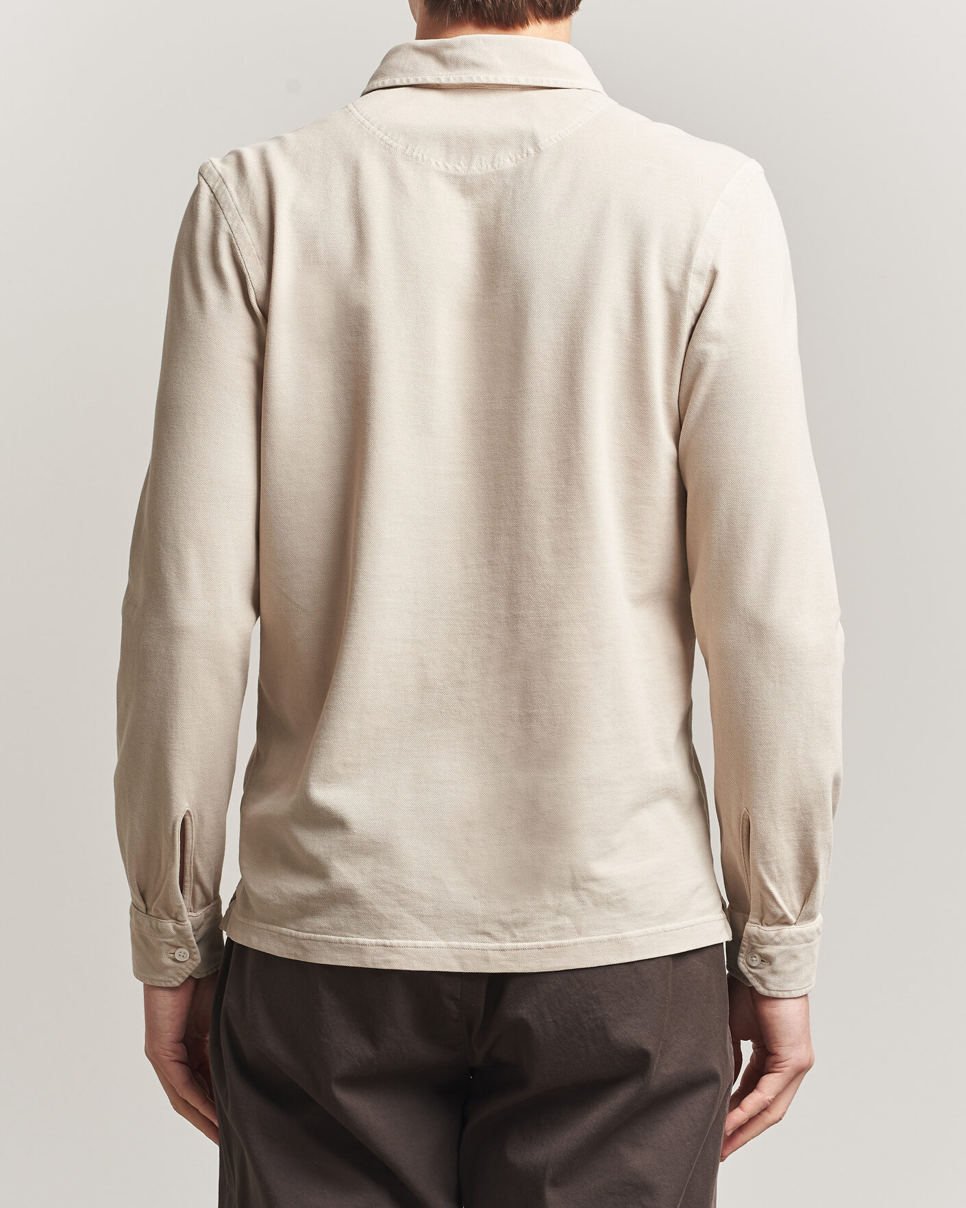 Herr | Pikéer | Gran Sasso | Washed Long Sleeve Polo Beige Melange