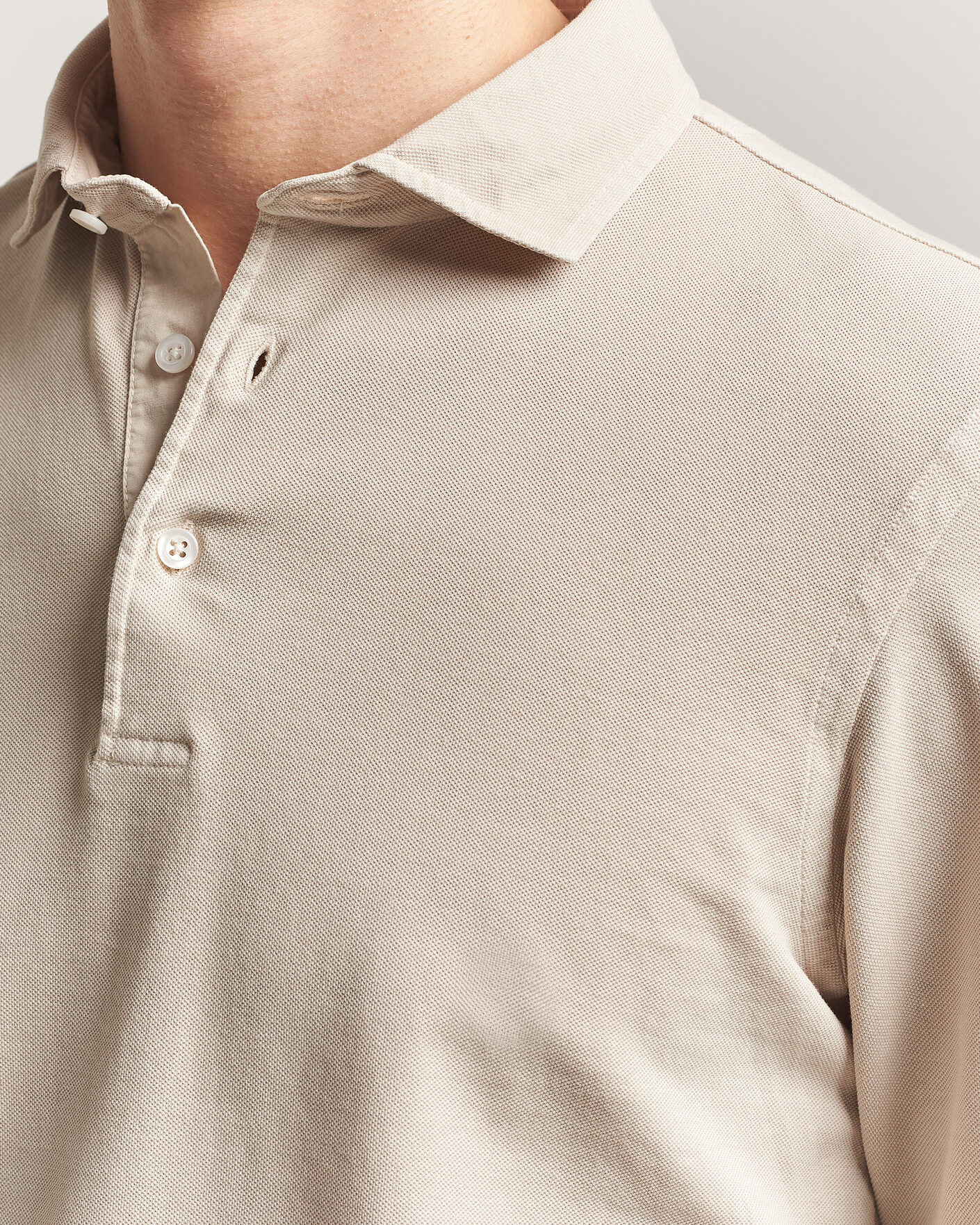 Herr | Pikéer | Gran Sasso | Washed Long Sleeve Polo Beige Melange