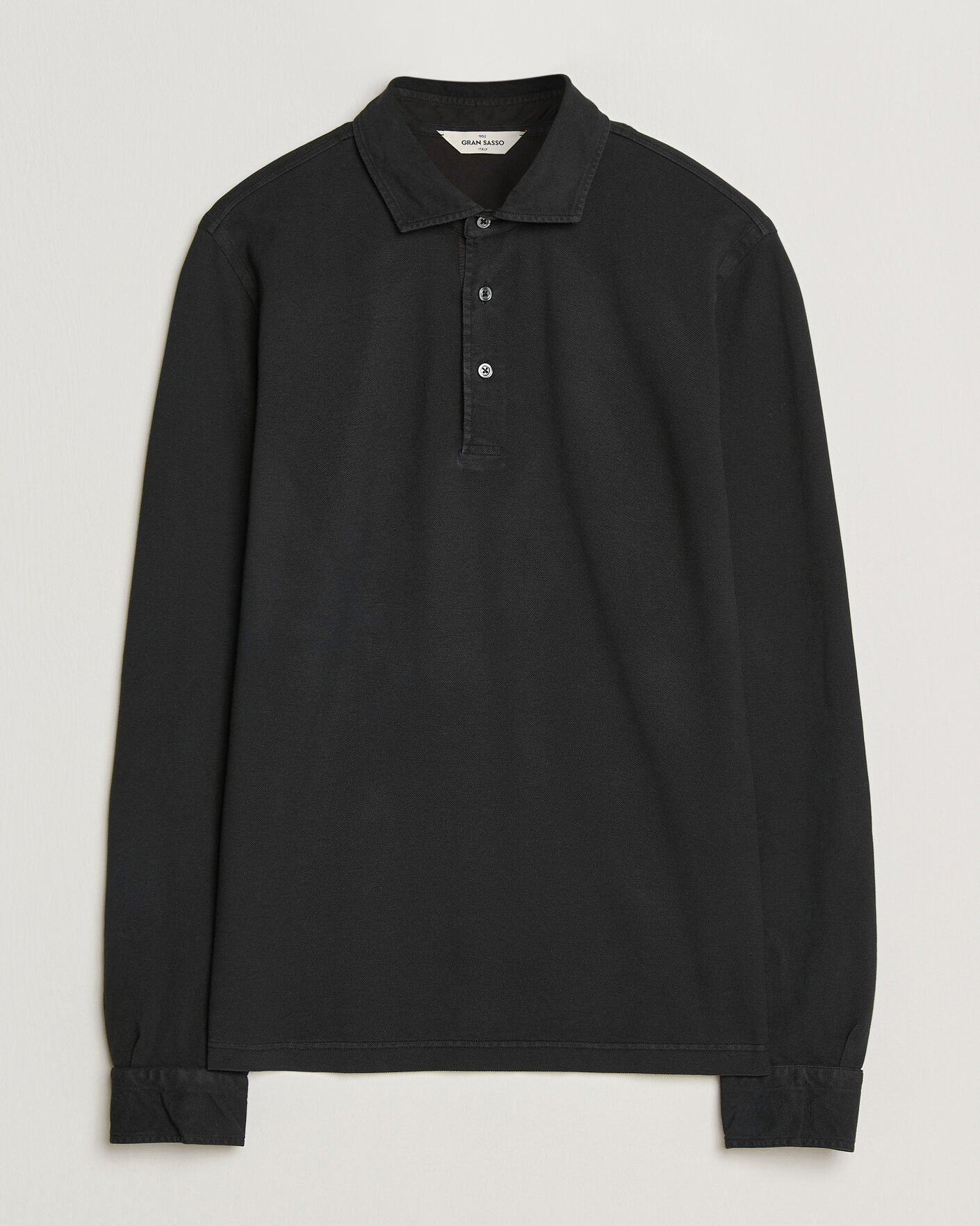 Herr | Pikéer | Gran Sasso | Washed Long Sleeve Polo Black