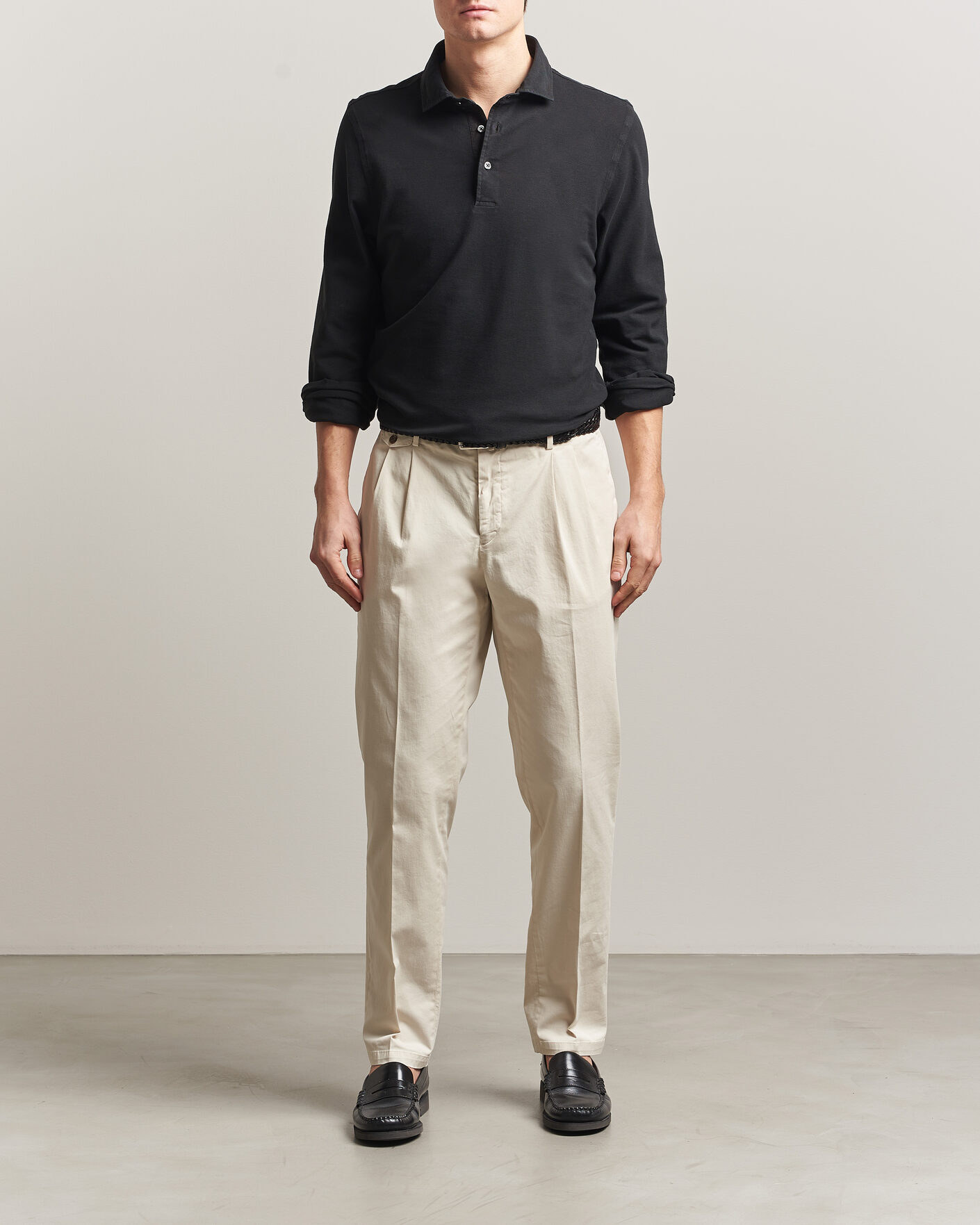 Herr | Pikéer | Gran Sasso | Washed Long Sleeve Polo Black