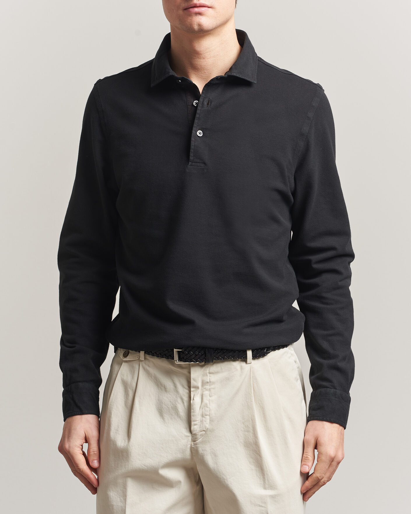 Herr | Pikéer | Gran Sasso | Washed Long Sleeve Polo Black