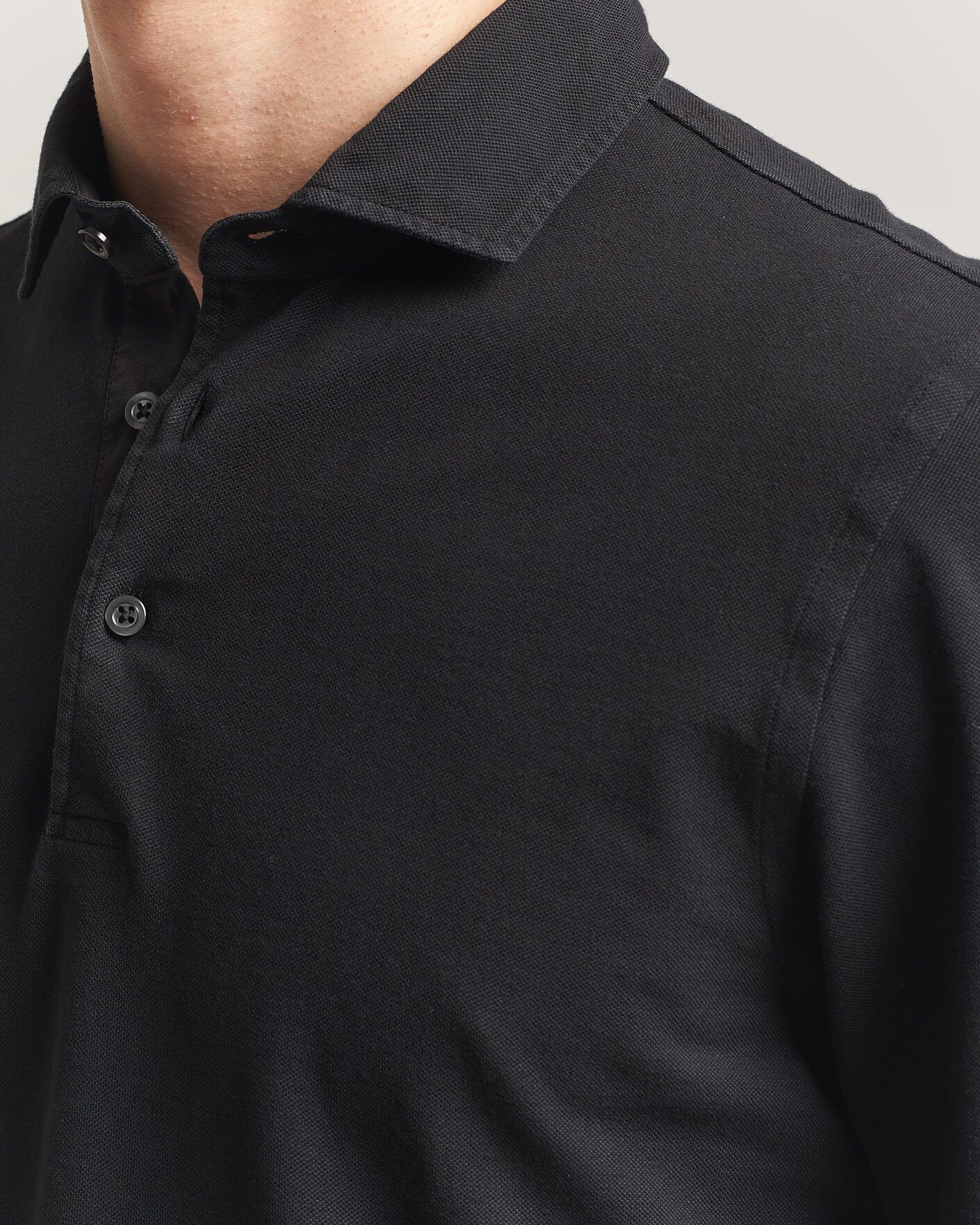 Herr | Pikéer | Gran Sasso | Washed Long Sleeve Polo Black