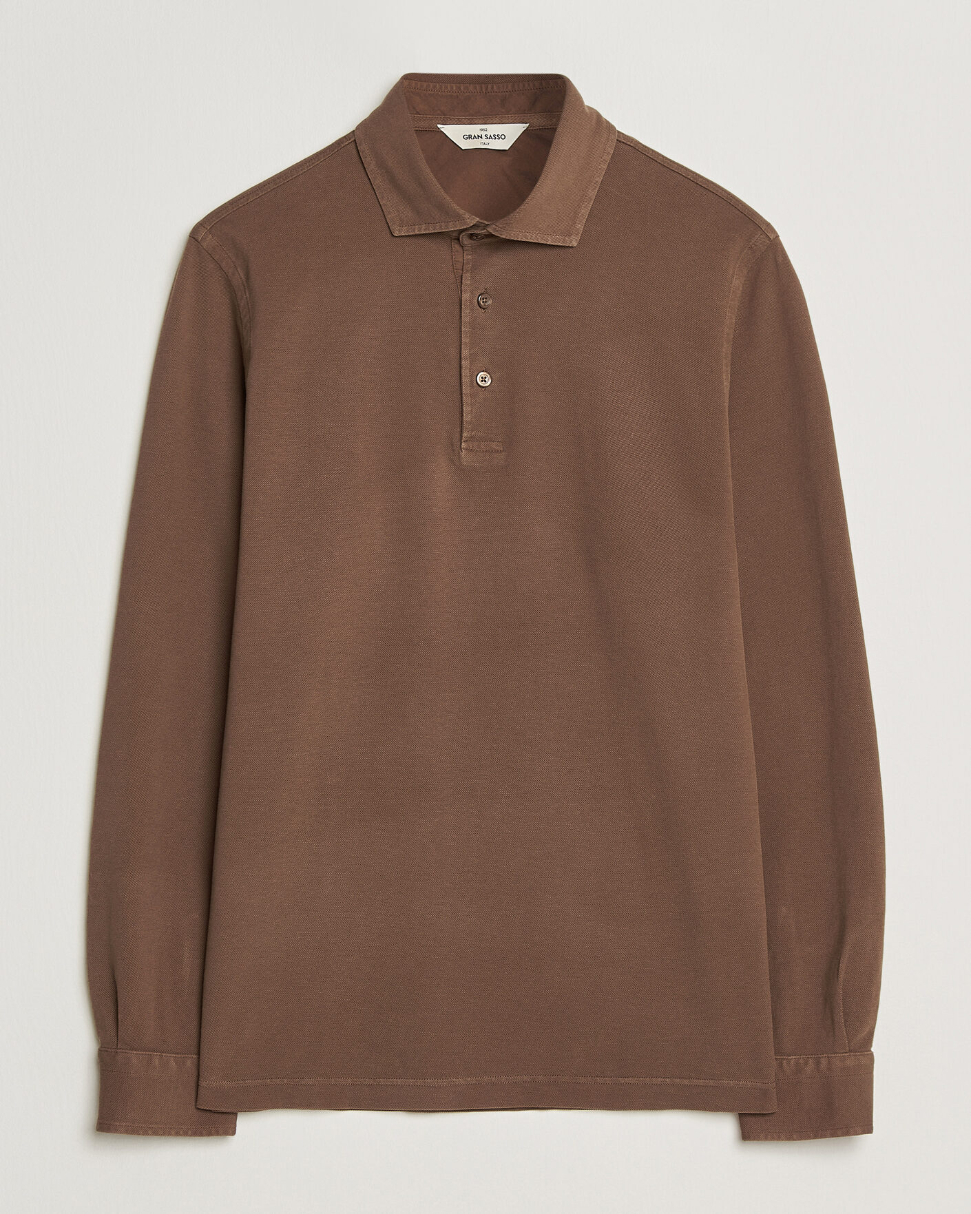 Herr | Pikéer | Gran Sasso | Washed Long Sleeve Polo Brown