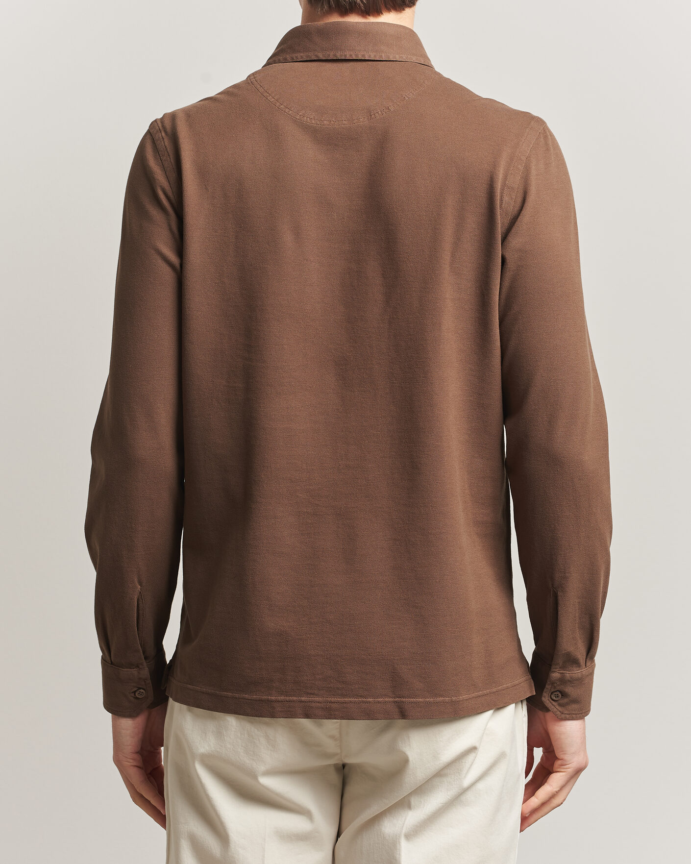 Herr | Pikéer | Gran Sasso | Washed Long Sleeve Polo Brown