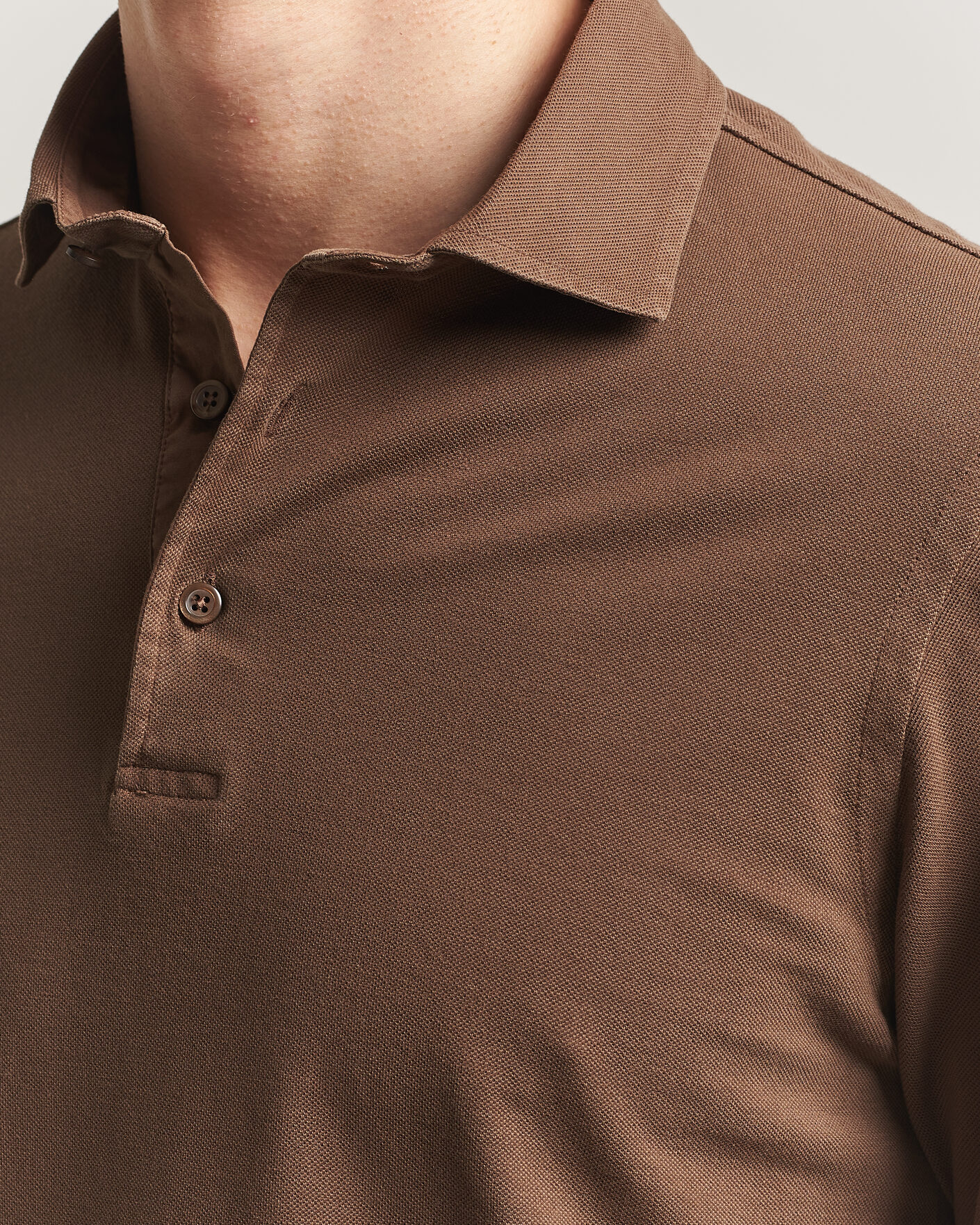 Herr | Pikéer | Gran Sasso | Washed Long Sleeve Polo Brown