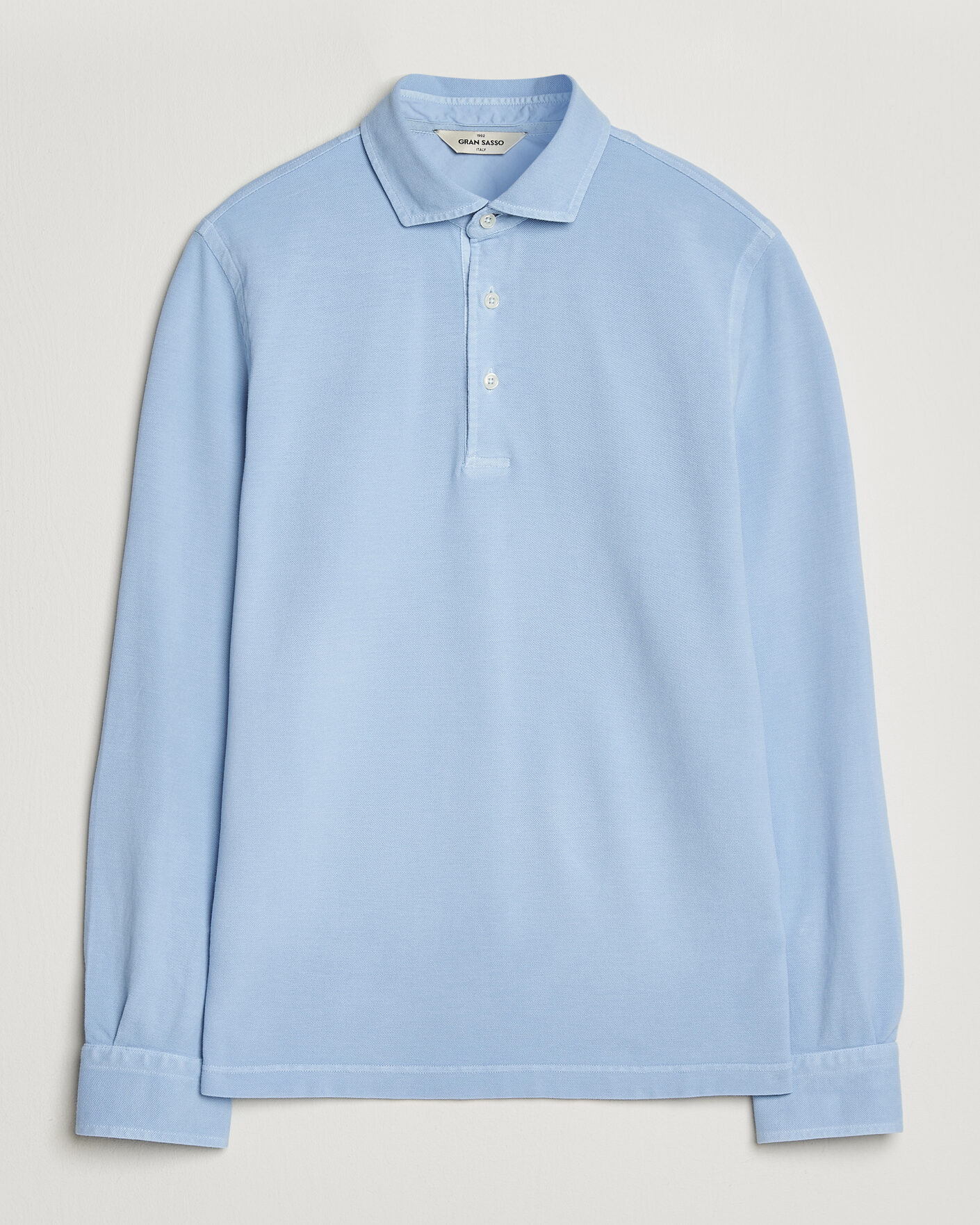 Herr | Pikéer | Gran Sasso | Washed Long Sleeve Polo Light Blue