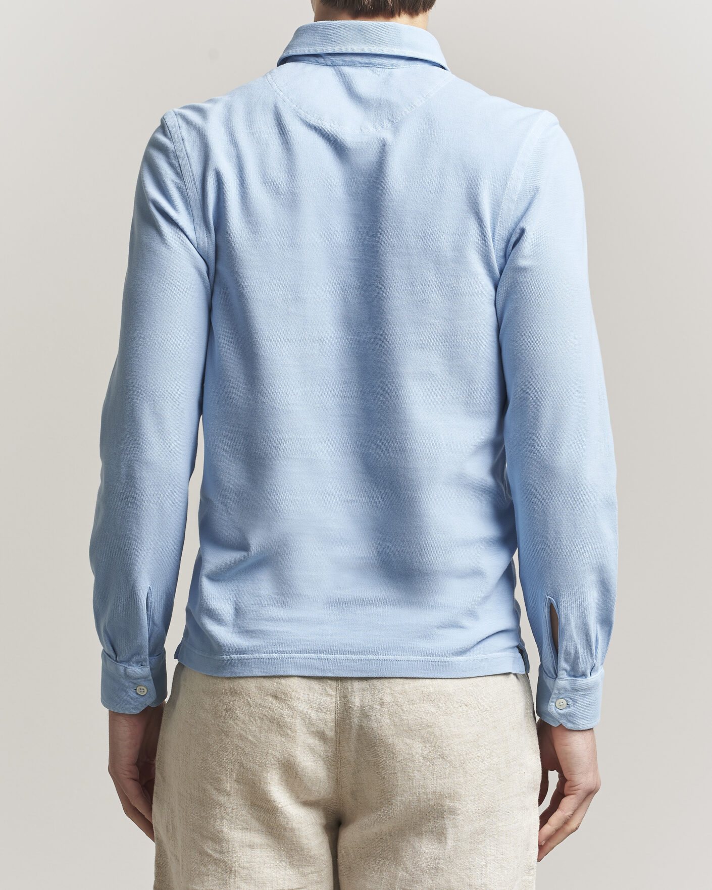 Herr | Pikéer | Gran Sasso | Washed Long Sleeve Polo Light Blue