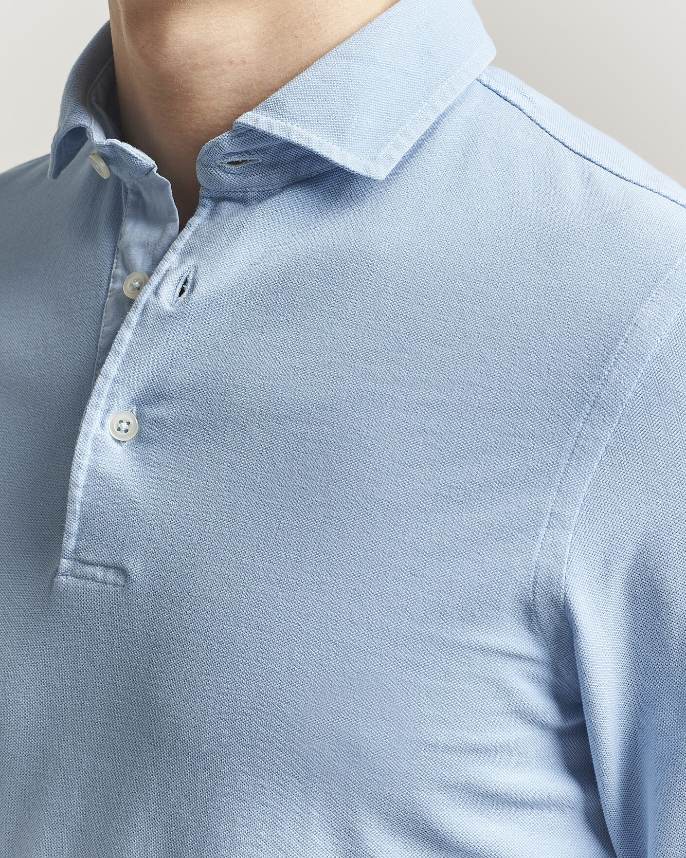 Herr | Pikéer | Gran Sasso | Washed Long Sleeve Polo Light Blue