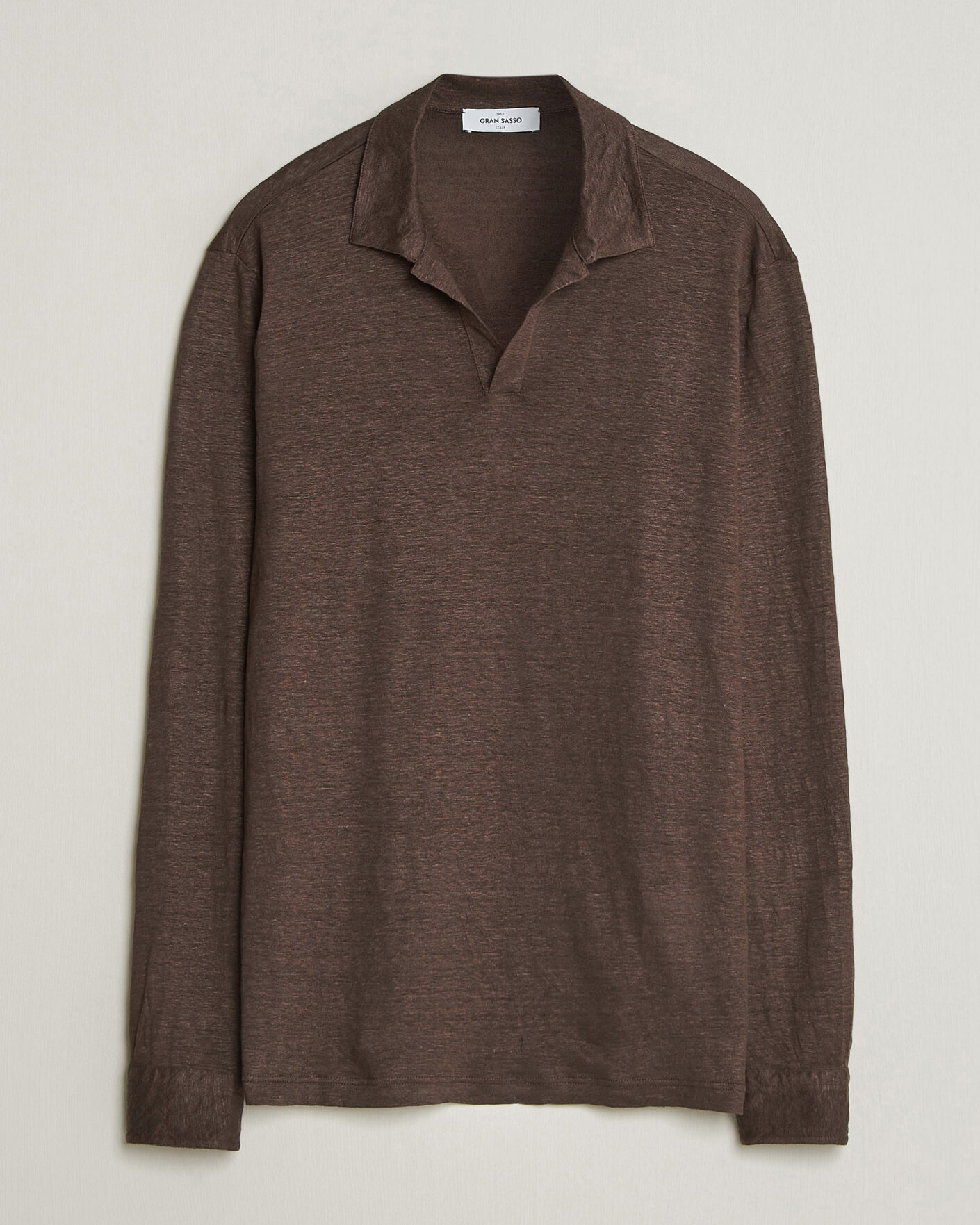 Herr | Pikéer | Gran Sasso | Washed Linen Long Sleeve Polo Brown Melange