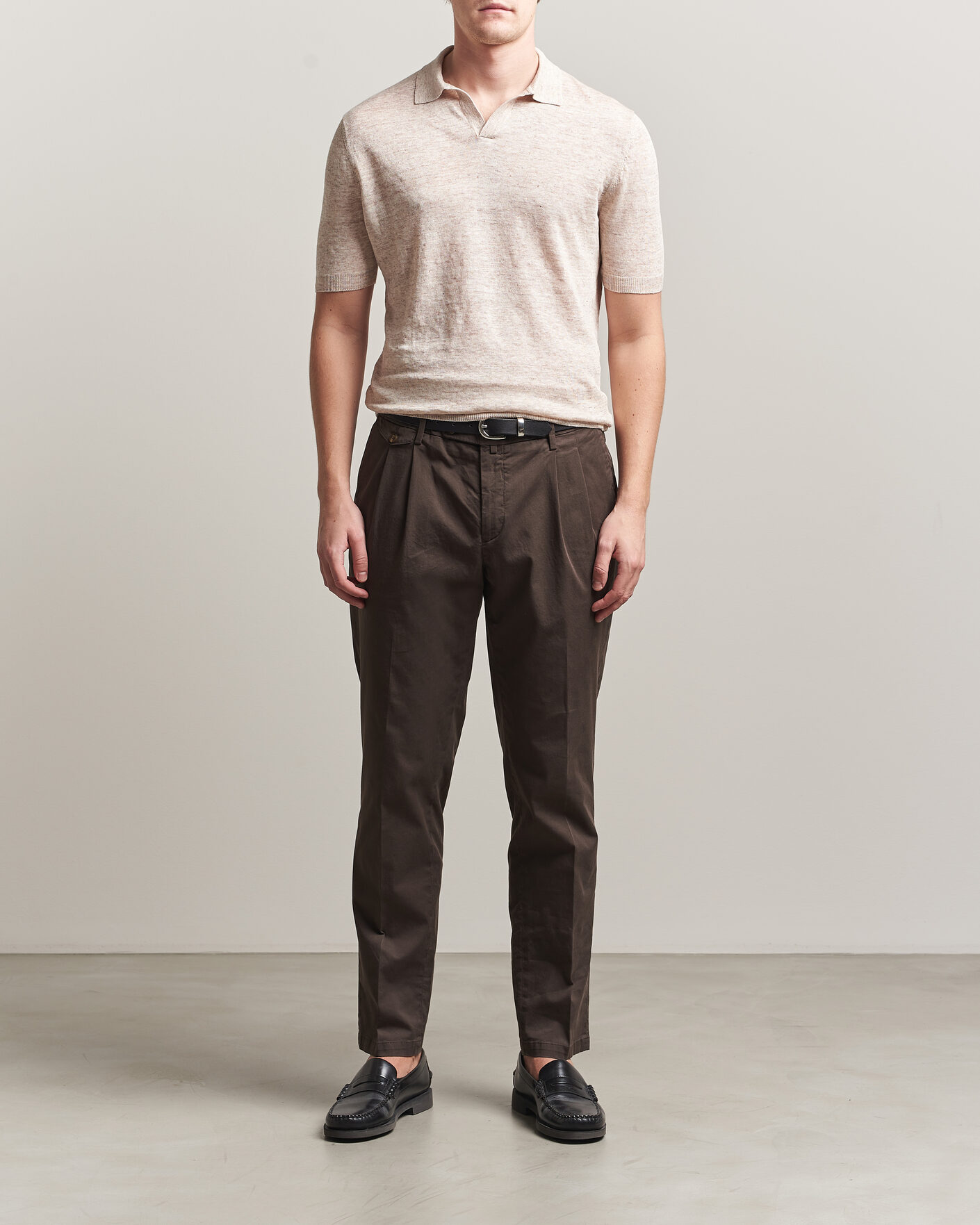 Herr | Pikéer | Gran Sasso | Washed Knitted Linen Polo Beige Melange
