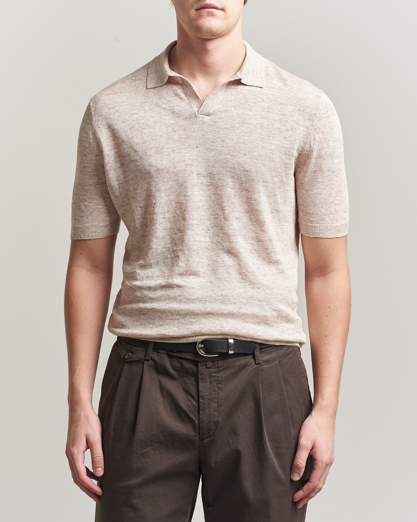 Herr | Pikéer | Gran Sasso | Washed Knitted Linen Polo Beige Melange