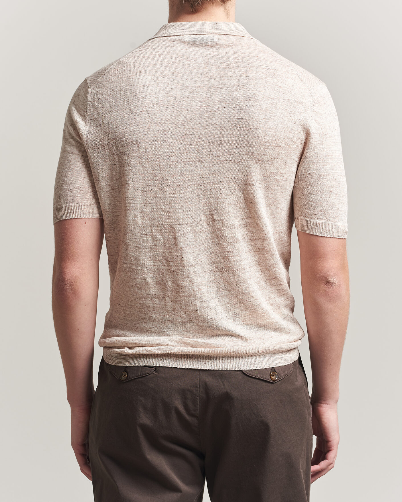 Herr | Pikéer | Gran Sasso | Washed Knitted Linen Polo Beige Melange