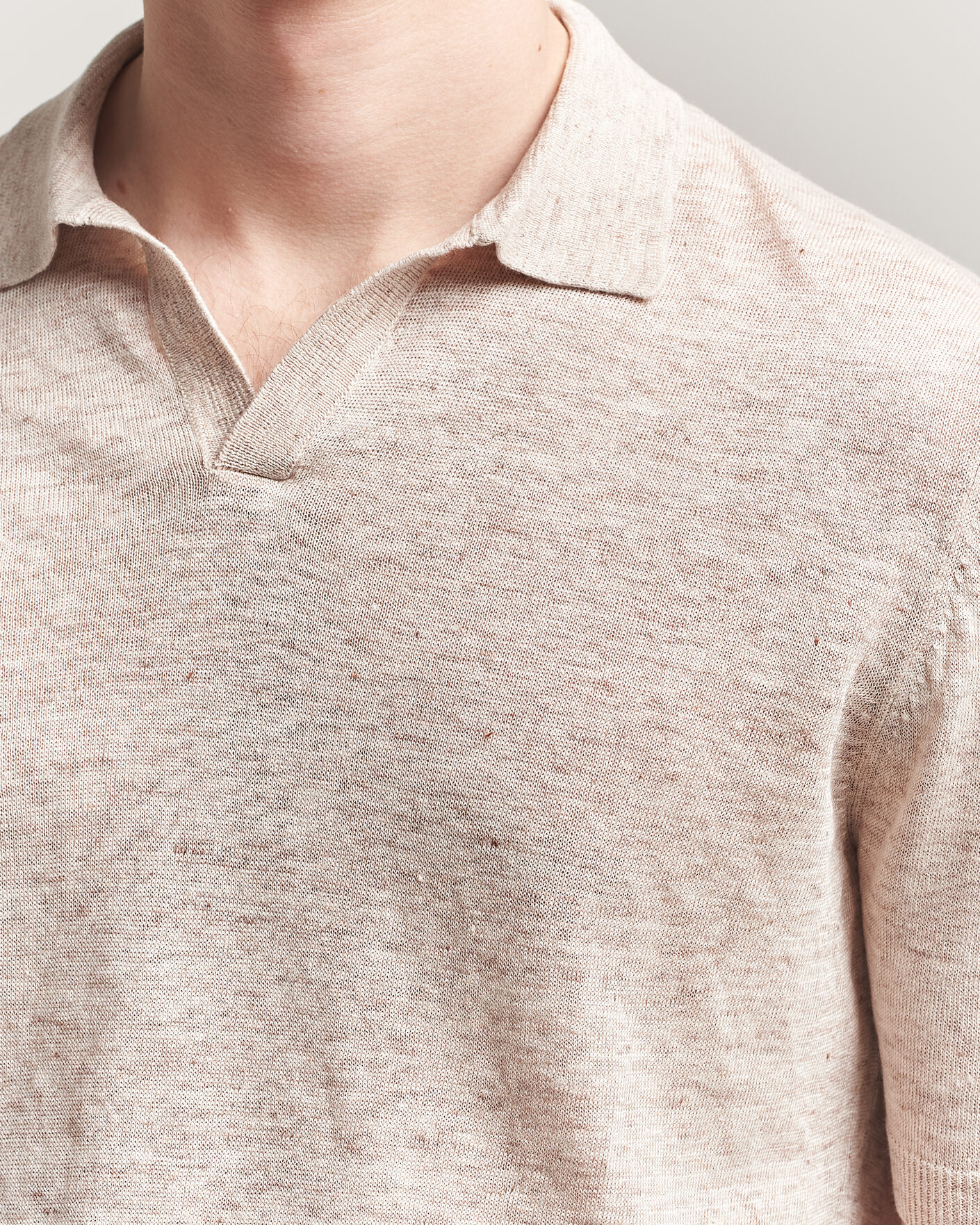 Herr | Pikéer | Gran Sasso | Washed Knitted Linen Polo Beige Melange