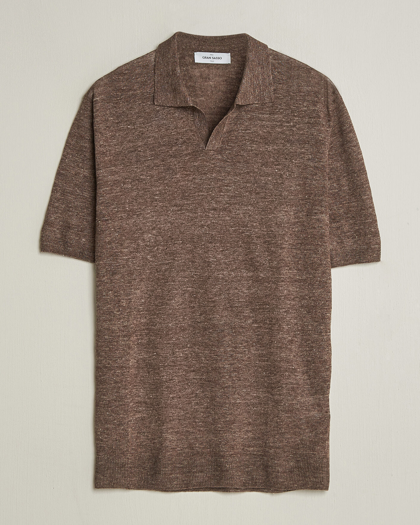 Herr | Pikéer | Gran Sasso | Washed Knitted Linen Polo Brown Melange