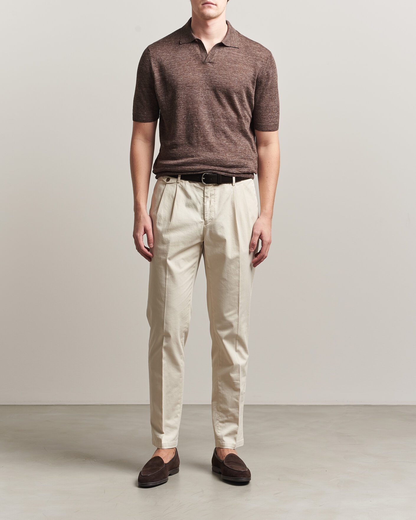 Herr | Pikéer | Gran Sasso | Washed Knitted Linen Polo Brown Melange