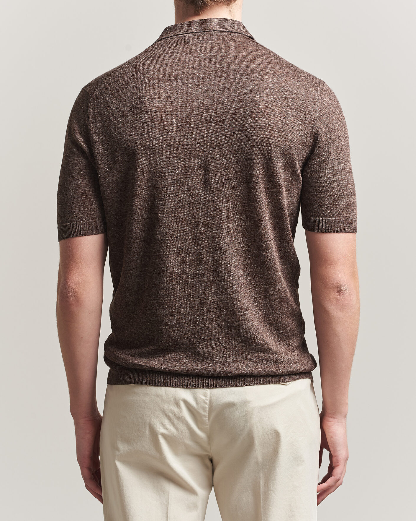 Herr | Pikéer | Gran Sasso | Washed Knitted Linen Polo Brown Melange