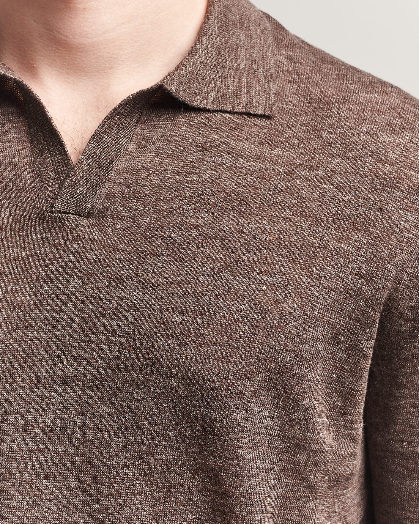 Herr | Pikéer | Gran Sasso | Washed Knitted Linen Polo Brown Melange