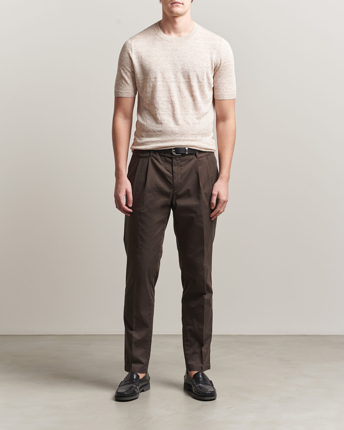 Herr | T-Shirts | Gran Sasso | Washed Knitted Linen T-Shirt Beige Melange