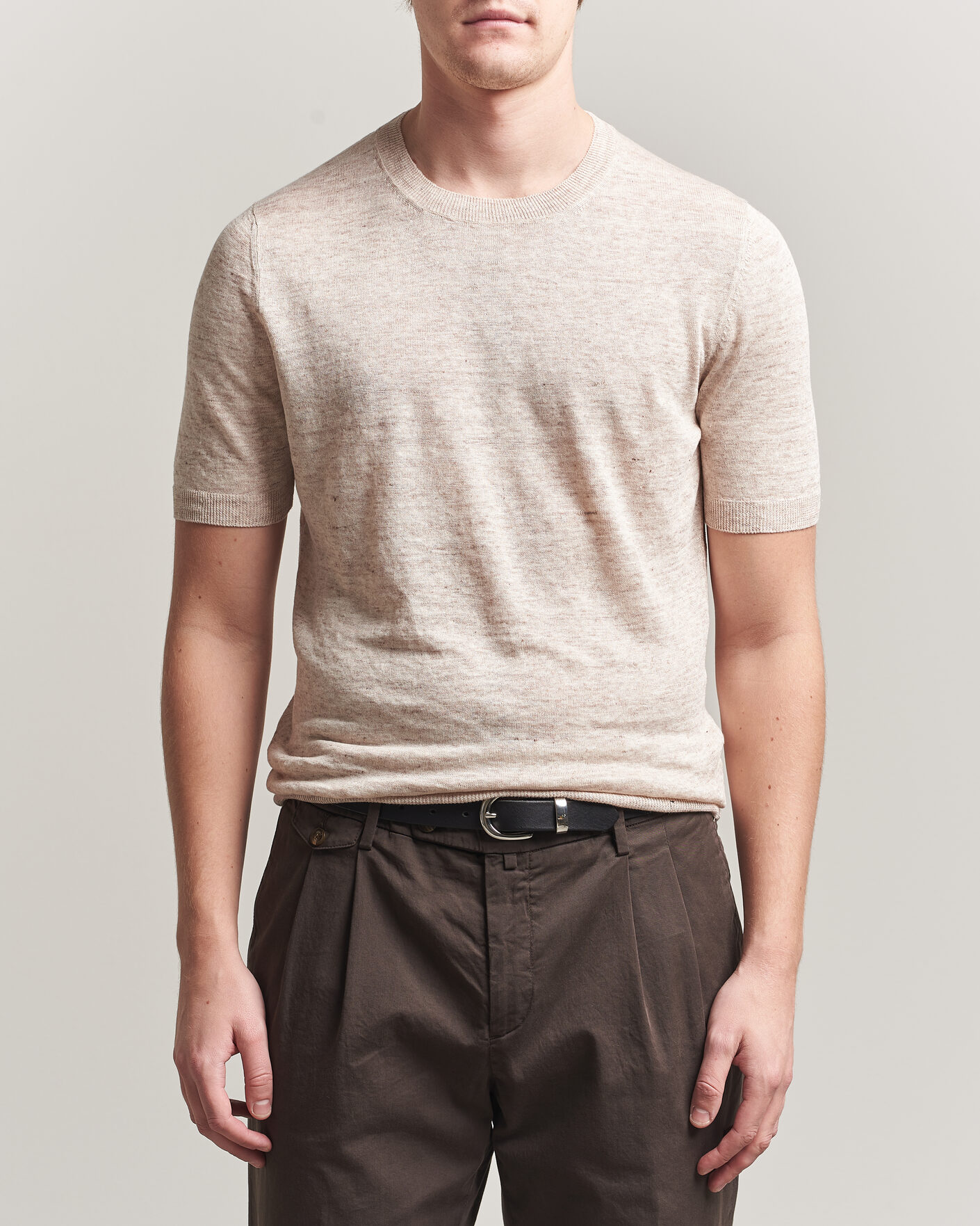 Herr | T-Shirts | Gran Sasso | Washed Knitted Linen T-Shirt Beige Melange