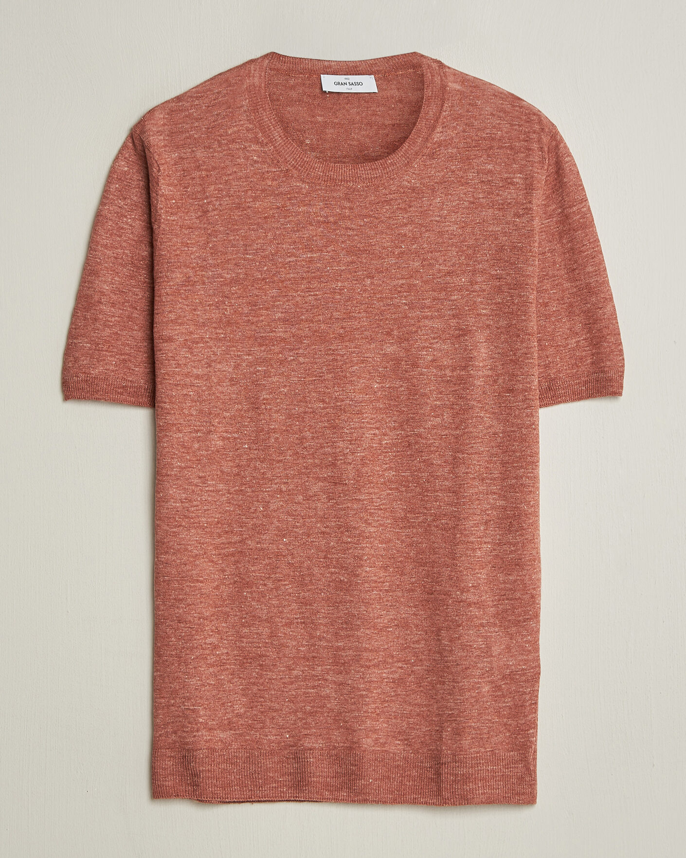 Herr | T-Shirts | Gran Sasso | Washed Knitted Linen T-Shirt Apricot Orange Melange