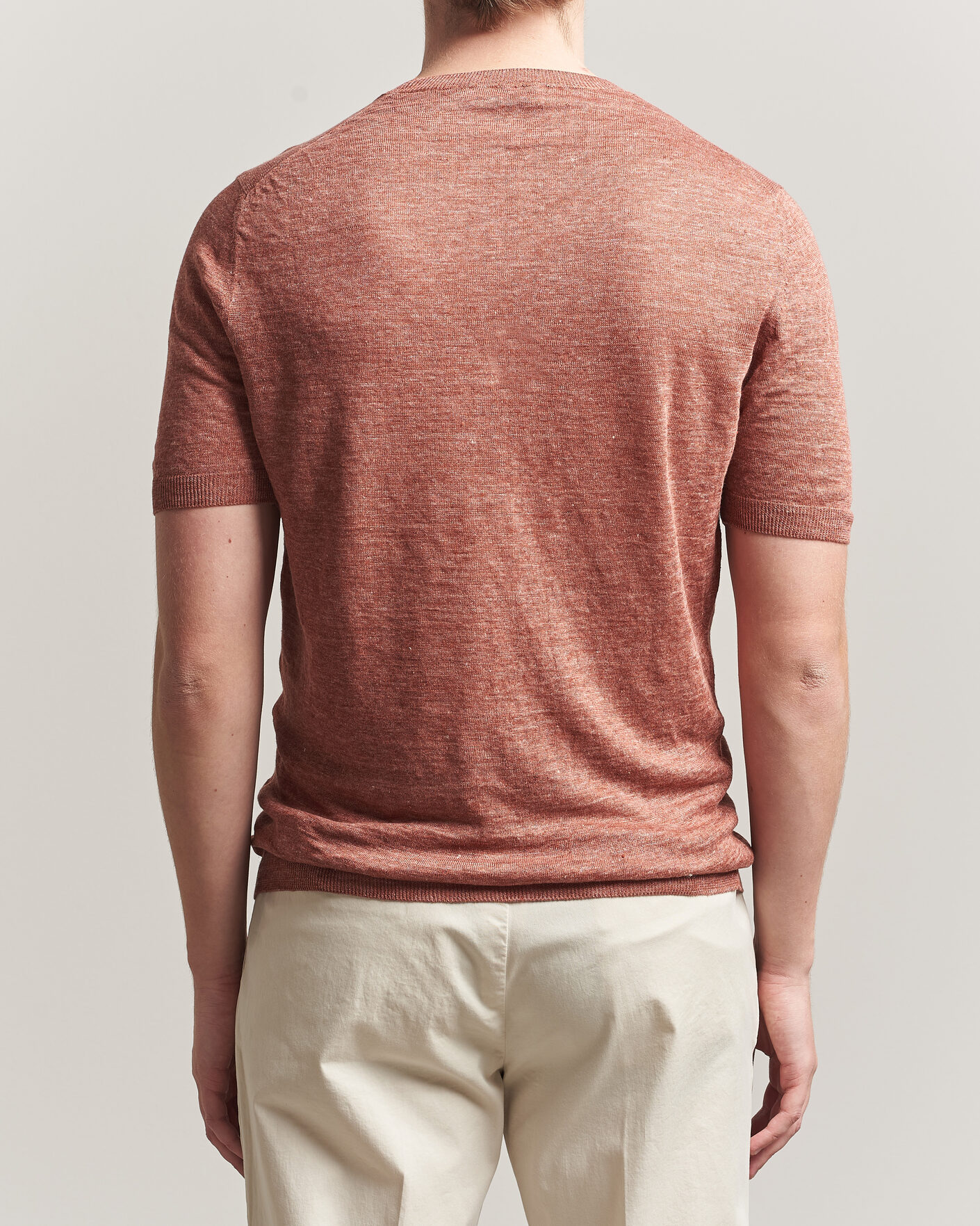 Herr | T-Shirts | Gran Sasso | Washed Knitted Linen T-Shirt Apricot Orange Melange