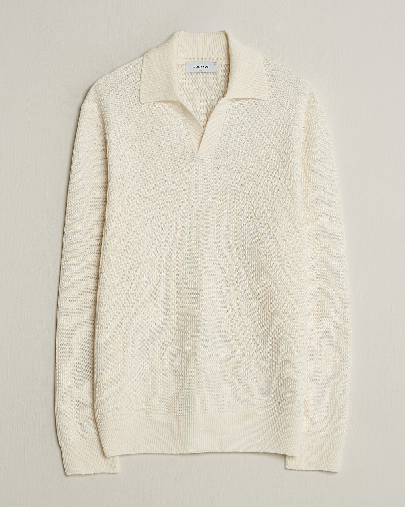 Herr | Tröjor | Gran Sasso | Linen/Cotton Open Collar Knitted Polo Cream