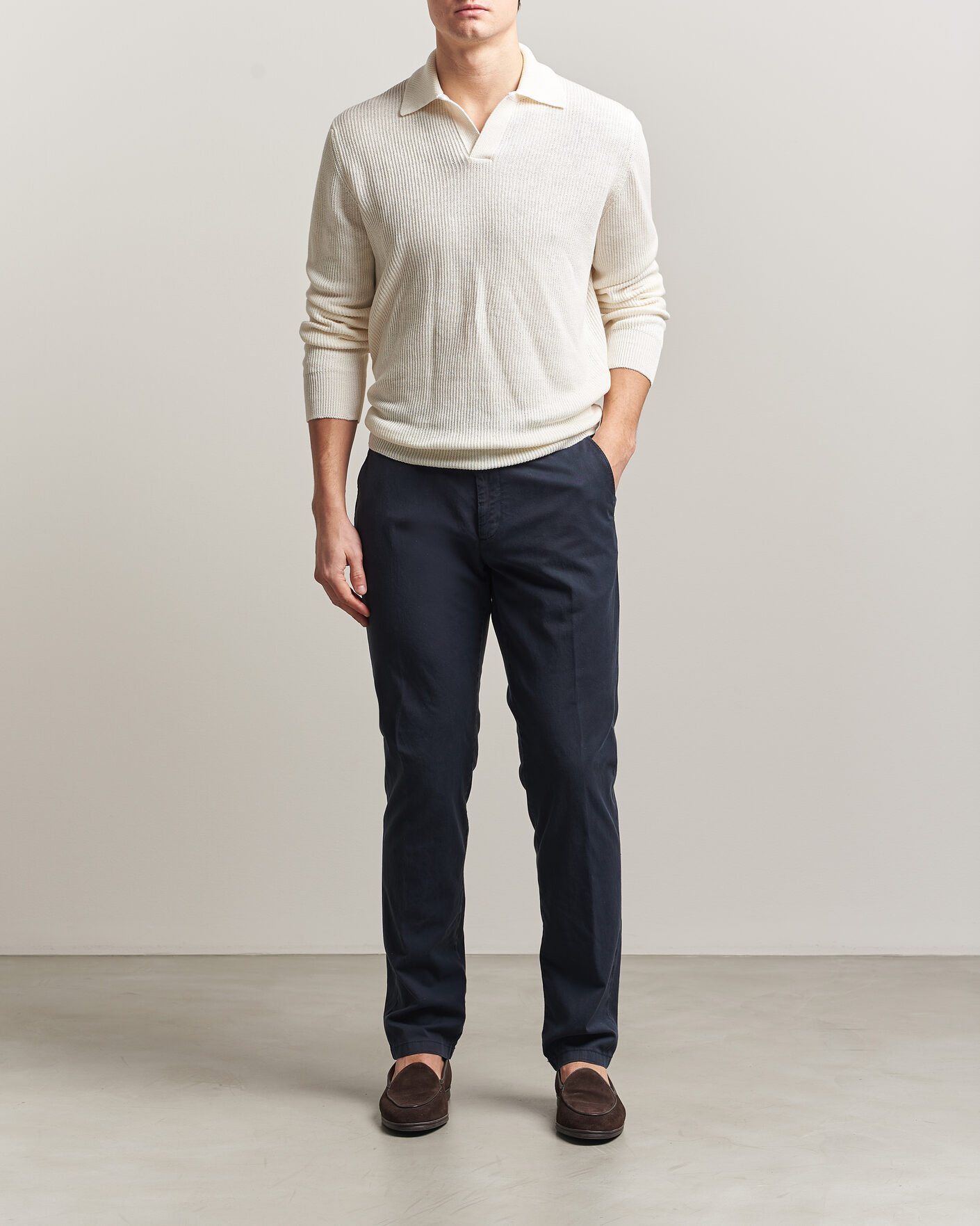 Herr | Tröjor | Gran Sasso | Linen/Cotton Open Collar Knitted Polo Cream