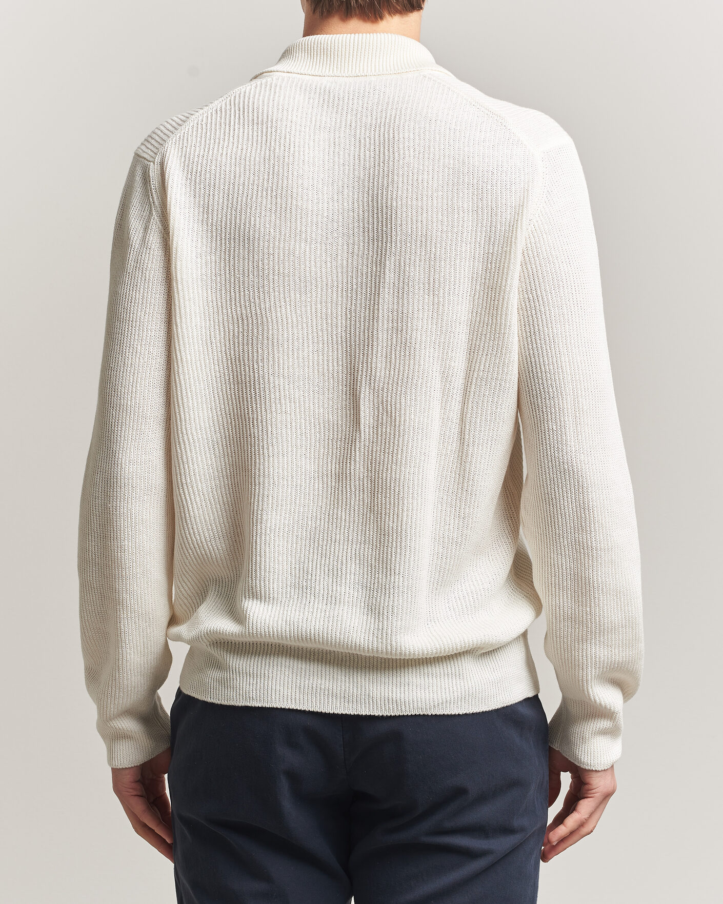 Herr | Tröjor | Gran Sasso | Linen/Cotton Open Collar Knitted Polo Cream