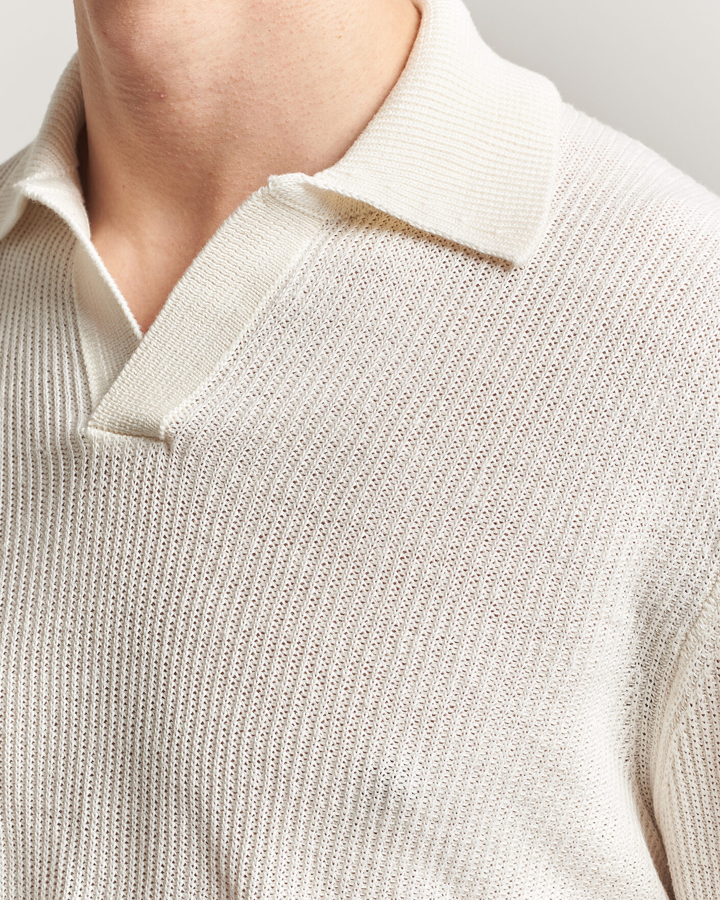 Herr | Tröjor | Gran Sasso | Linen/Cotton Open Collar Knitted Polo Cream