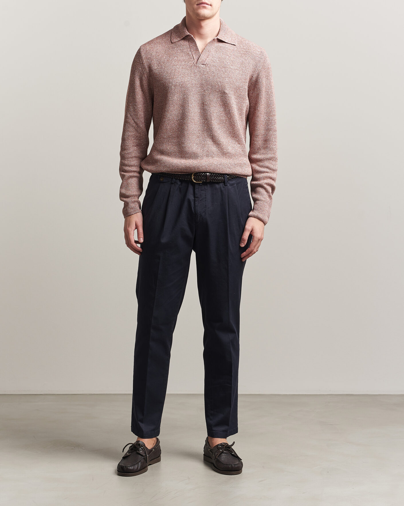 Herr | Tröjor | Gran Sasso | Linen/Cotton Open Collar Knitted Polo Rust Melange